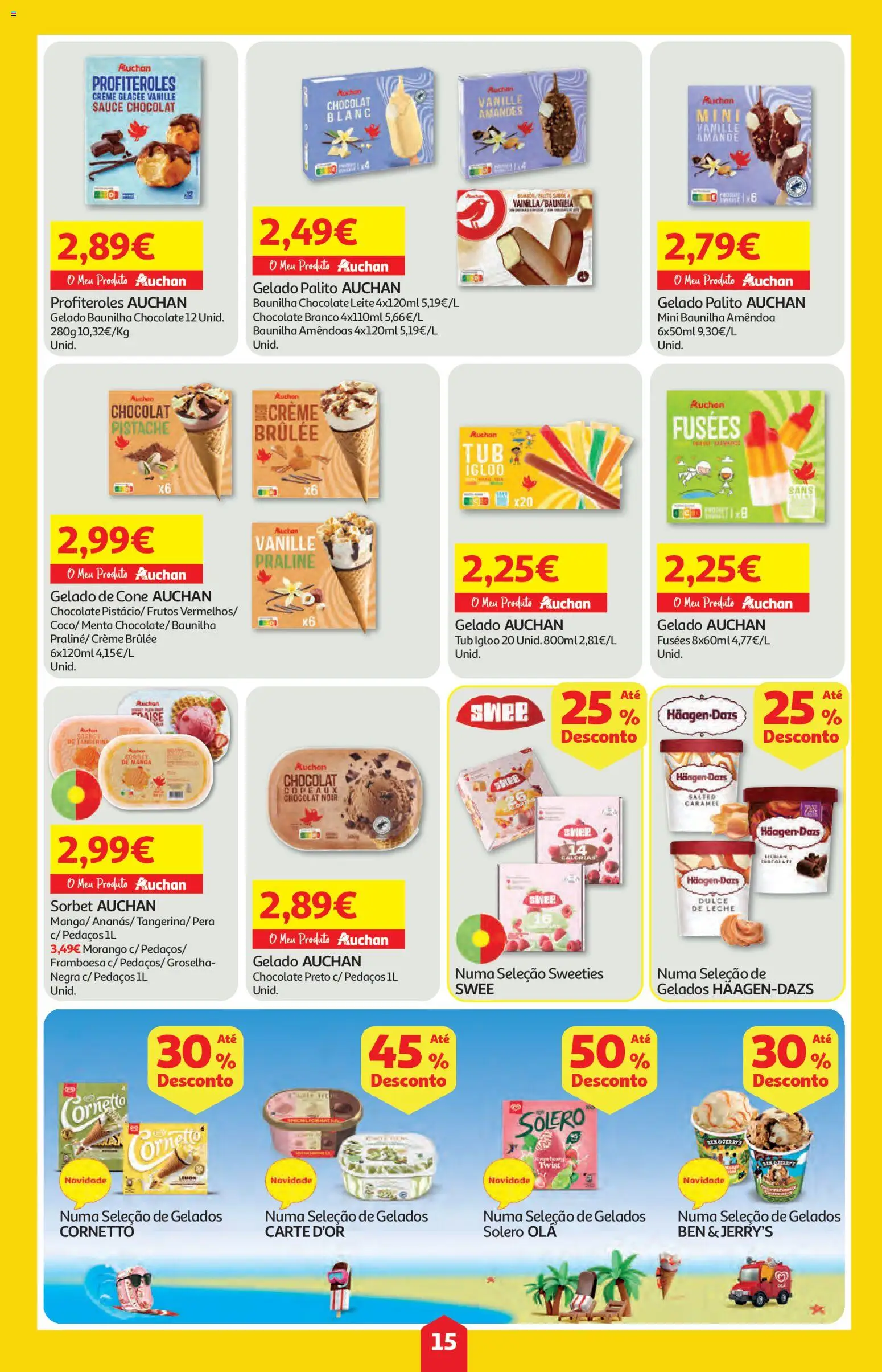 Auchan folheto │ válido de 16/07/2026 | Página: 15 | Produtos: Amêndoas, Gelado, Leite, Chocolate
