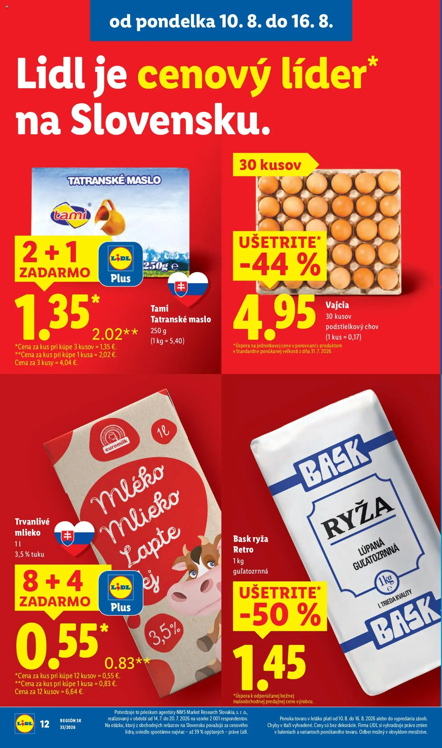 Nové Lidl akcie – leták je platný od 10.08.2026 | Strana: 16 | Produkty: Mlieko, Vajcia, Ryža, Maslo 250 g