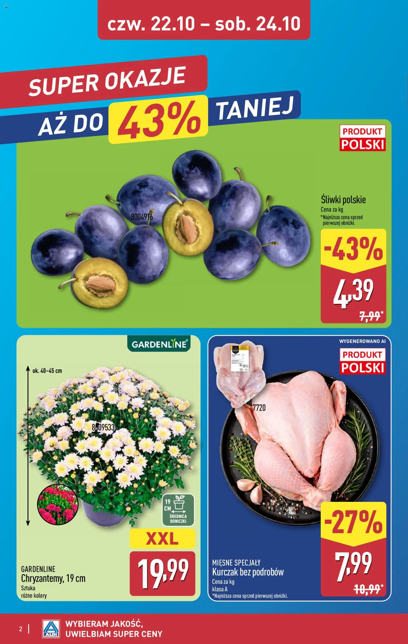 Aldi gazetka - Oferta weekendowa od 22.10.2026 | Strona: 2 | Produkty: Kurczak, Specjały, Śliwki, Doniczki