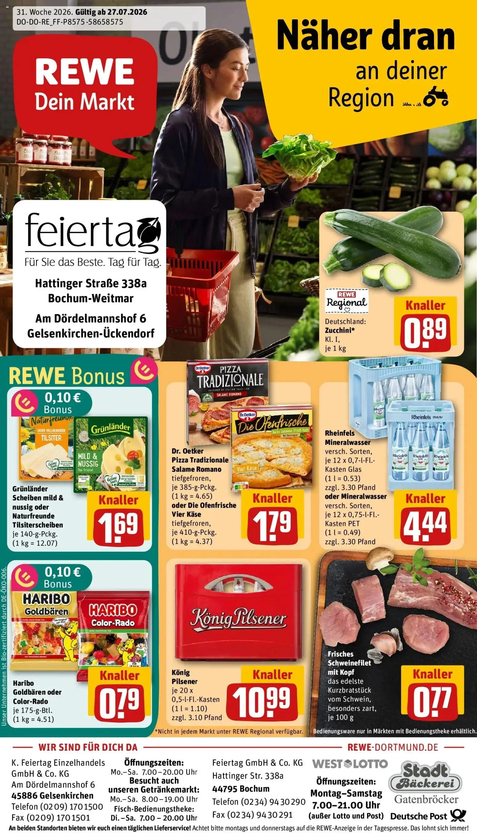 Rewe Prospekt Gelsenkirchen – gültig ab 27.07.2026 | Seite: 1 | Produkte: Bäckerei, Haribo, Käse, Ofenfrische