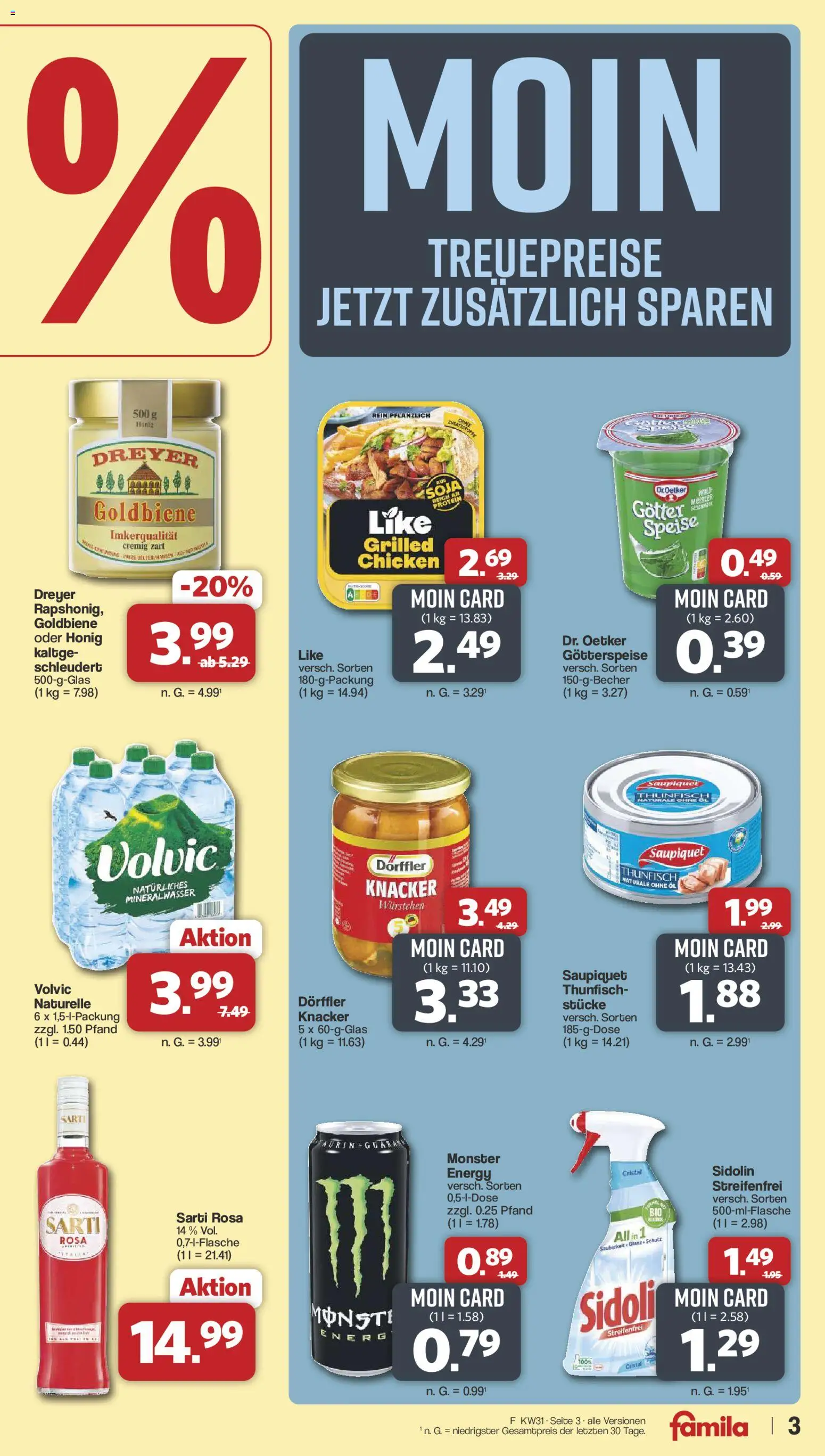 Famila Nordwest Prospekt – gültig ab 27.07.2026 | Seite: 3 | Produkte: Energy, Thunfisch, Mineralwasser, Monster