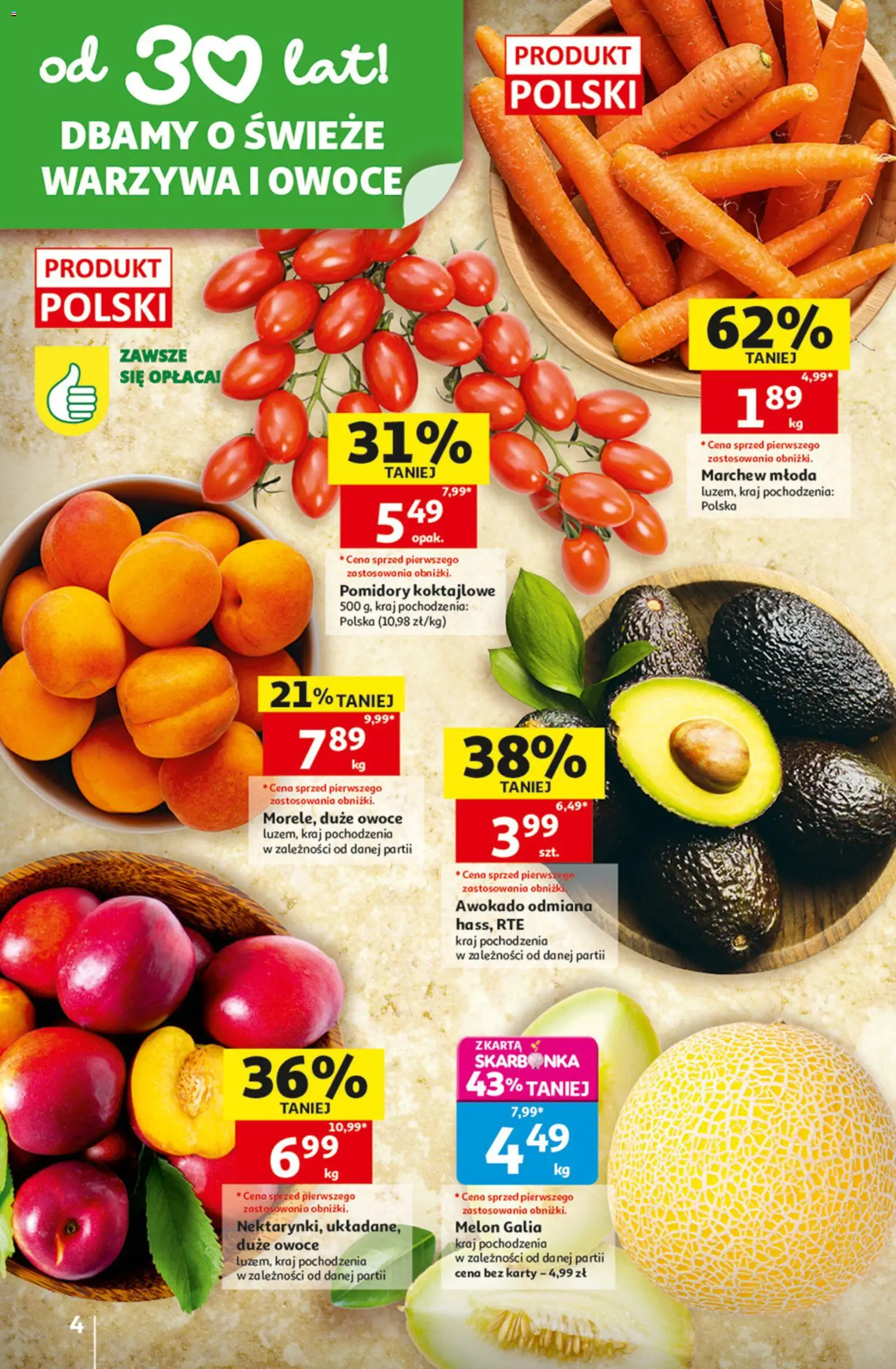 Auchan gazetka - 30 Lat Hipermarket od 30.07.2026 | Strona: 4 | Produkty: Melon, Awokado, Warzywa, Owoce