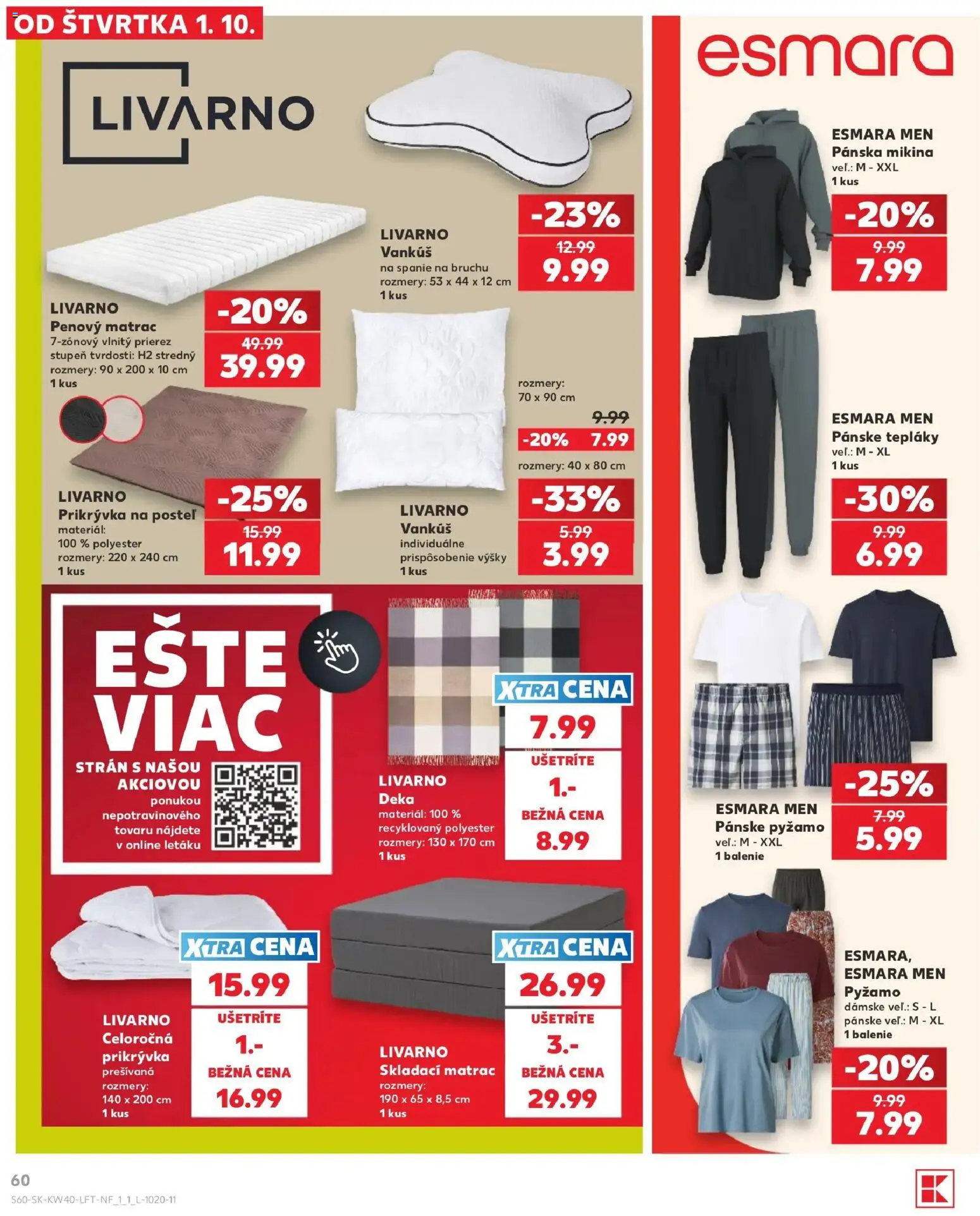Nové Kaufland akcie – leták je platný od 01.10.2026 | Strana: 60 | Produkty: Matrac, Posteľ, Vankúš, Skladací matrac