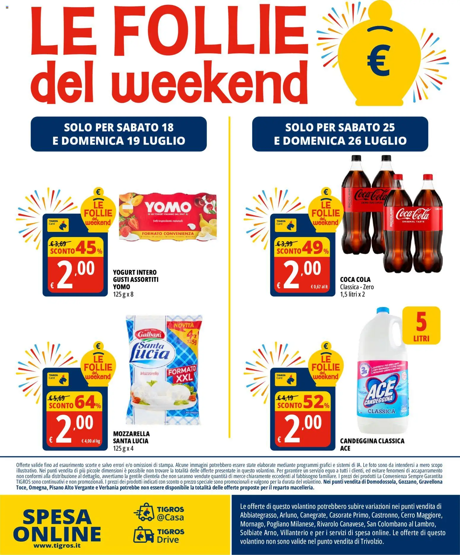 Volantino Tigros del 15/07/2026 | Pagina: 24 | Prodotti: Yogurt, Candeggina, Mozzarella, Coca Cola Zero