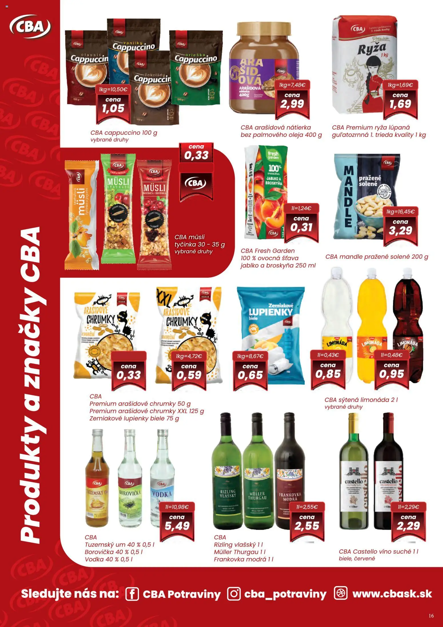 Nové CBA Verex akcie – leták je platný od 02.07.2026 | Strana: 16 | Produkty: Víno, Ryža, Borovička, Mandle