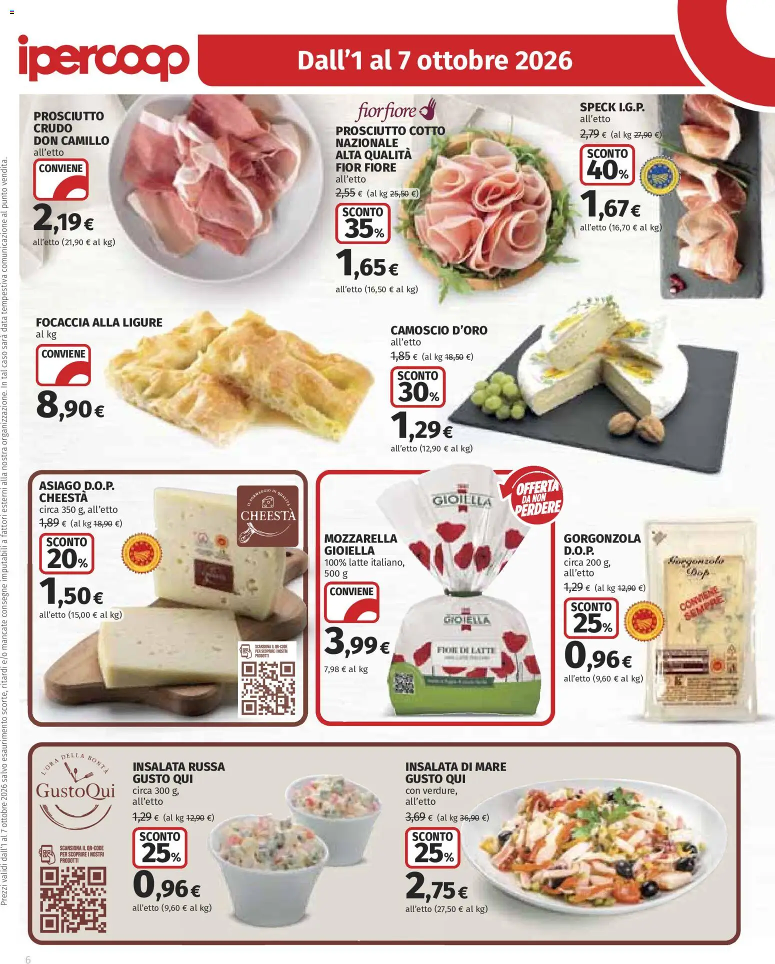 Volantino Ipercoop del 01/10/2026 | Pagina: 6 | Prodotti: Speck, Focaccia, Insalata, Latte