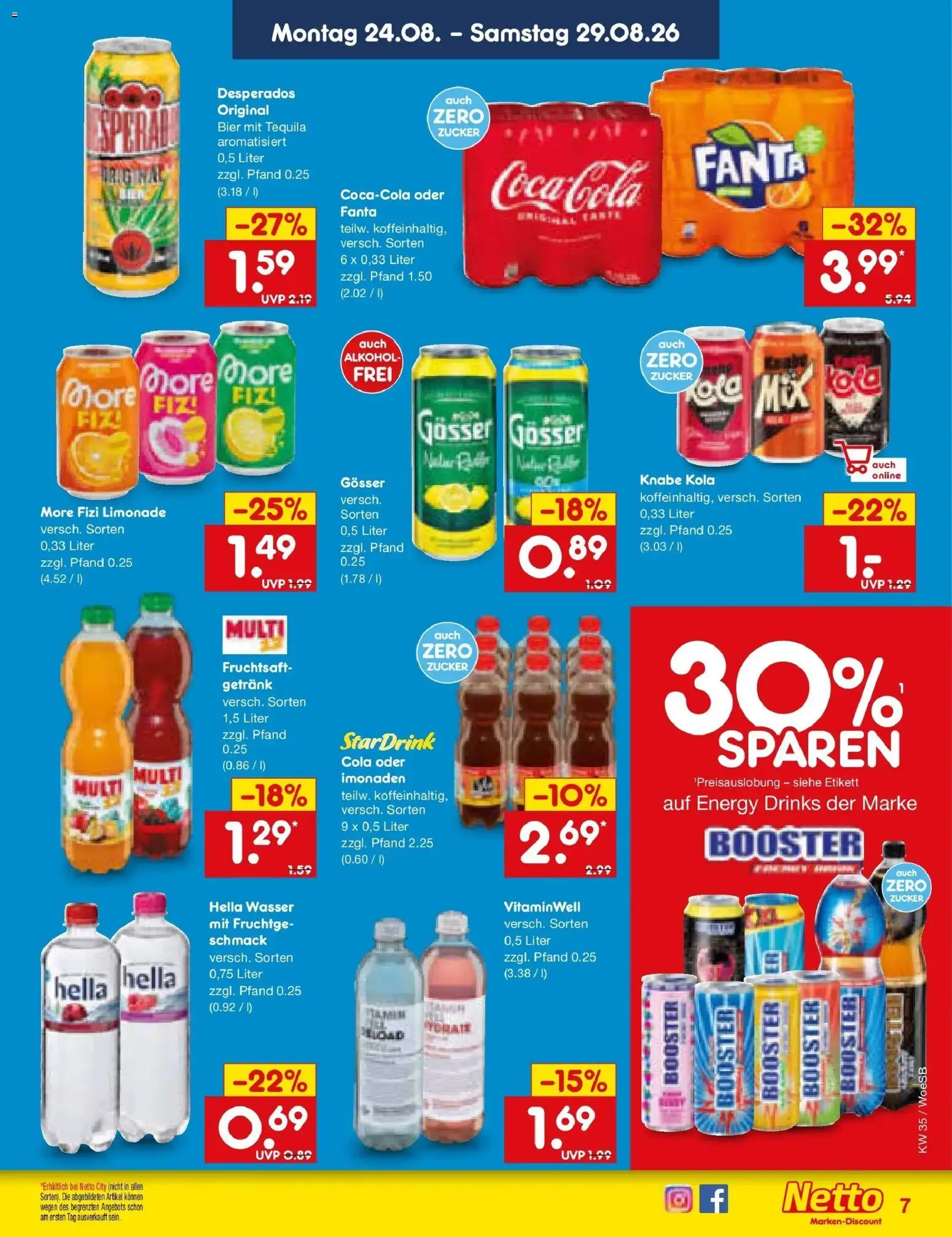 Netto Marken-Discount Prospekt Leonberg – gültig ab 24.08.2026 | Seite: 7 | Produkte: Cola, Bier, Wasser, Alkohol