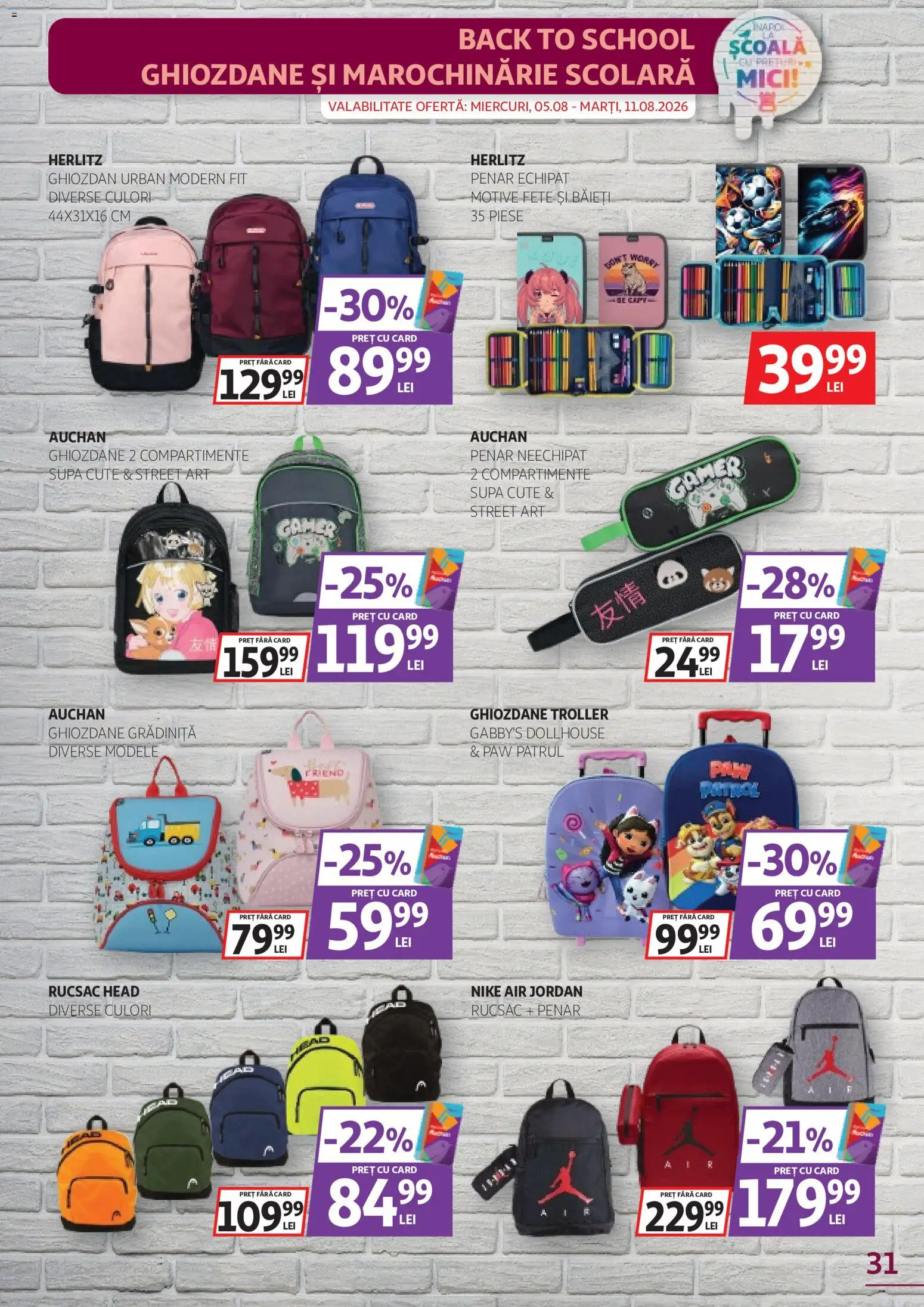 Noul catalog Auchan – valabil de la 29.07.2026 | Pagină: 31 | Produse: Art, Mici, Ghiozdan, Rucsac