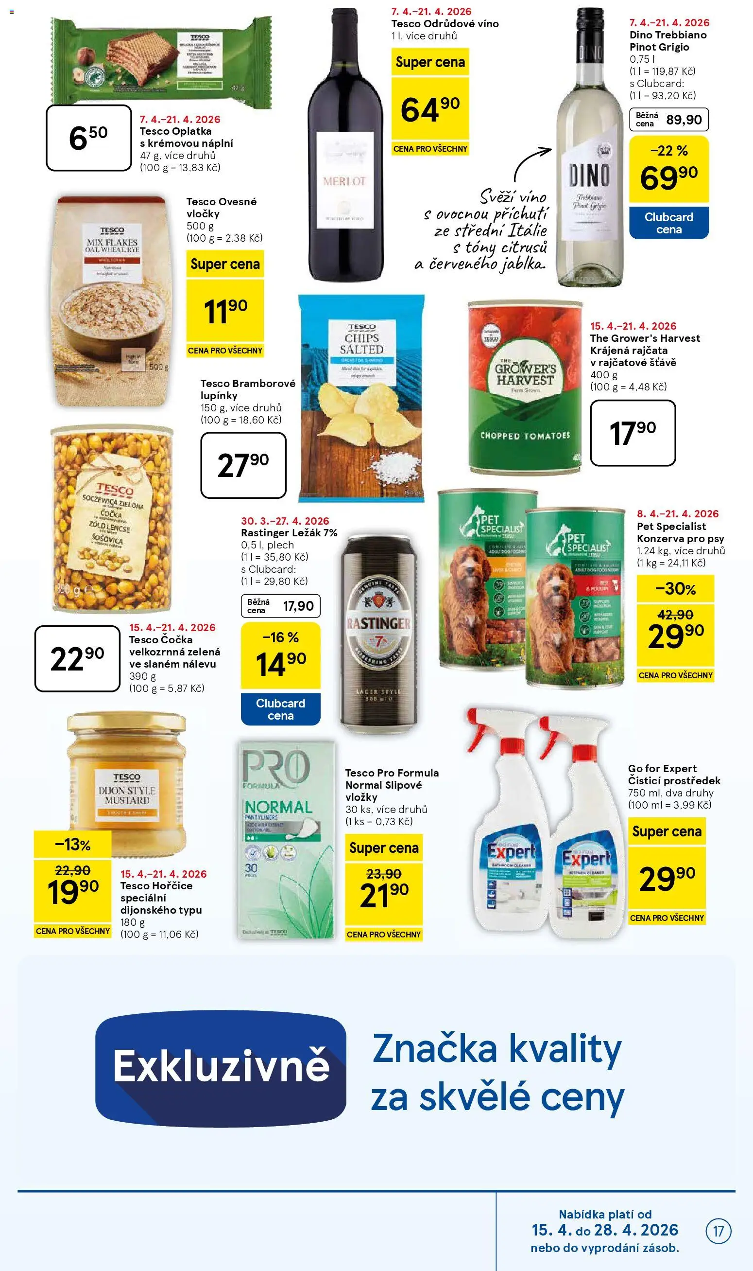 Tesco leták - Hypermarket od 15.04.2026 | Strana: 17 | Produkty: Víno, Vločky, Merlot, Ovesné vločky