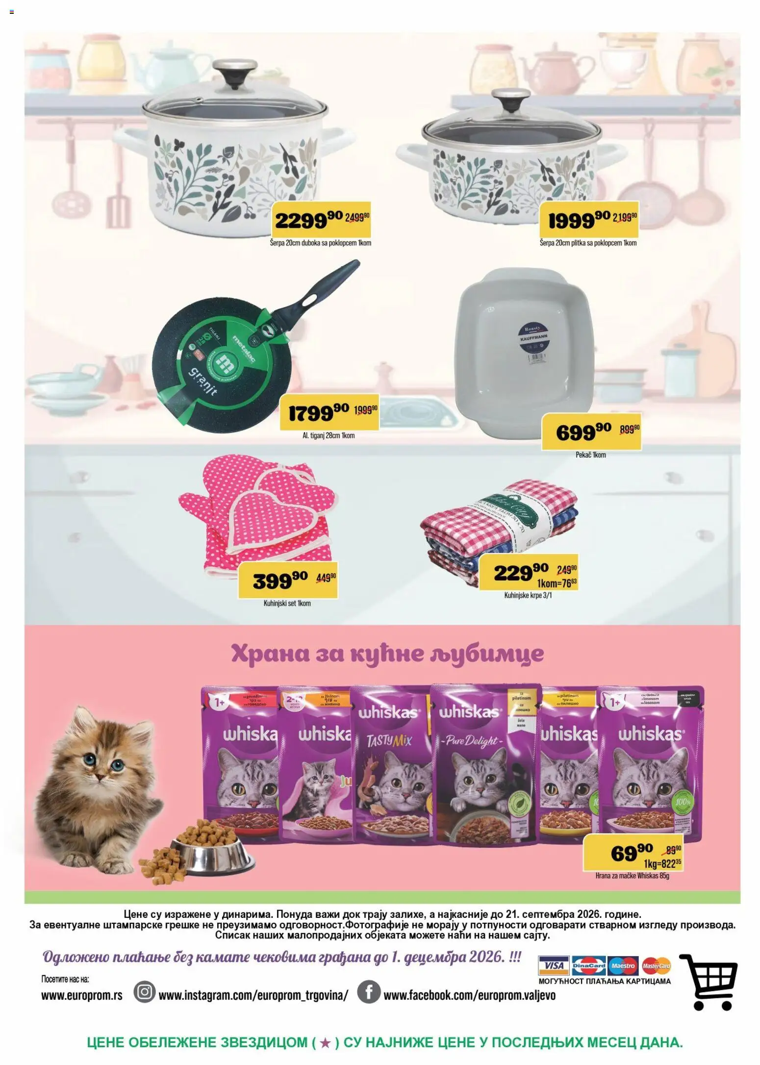 Europrom katalog - važi od 09.09.2026 | Strana: 4 | Proizvode: Kuhinjske krpe, Hrana za mačke, Whiskas, Tiganj