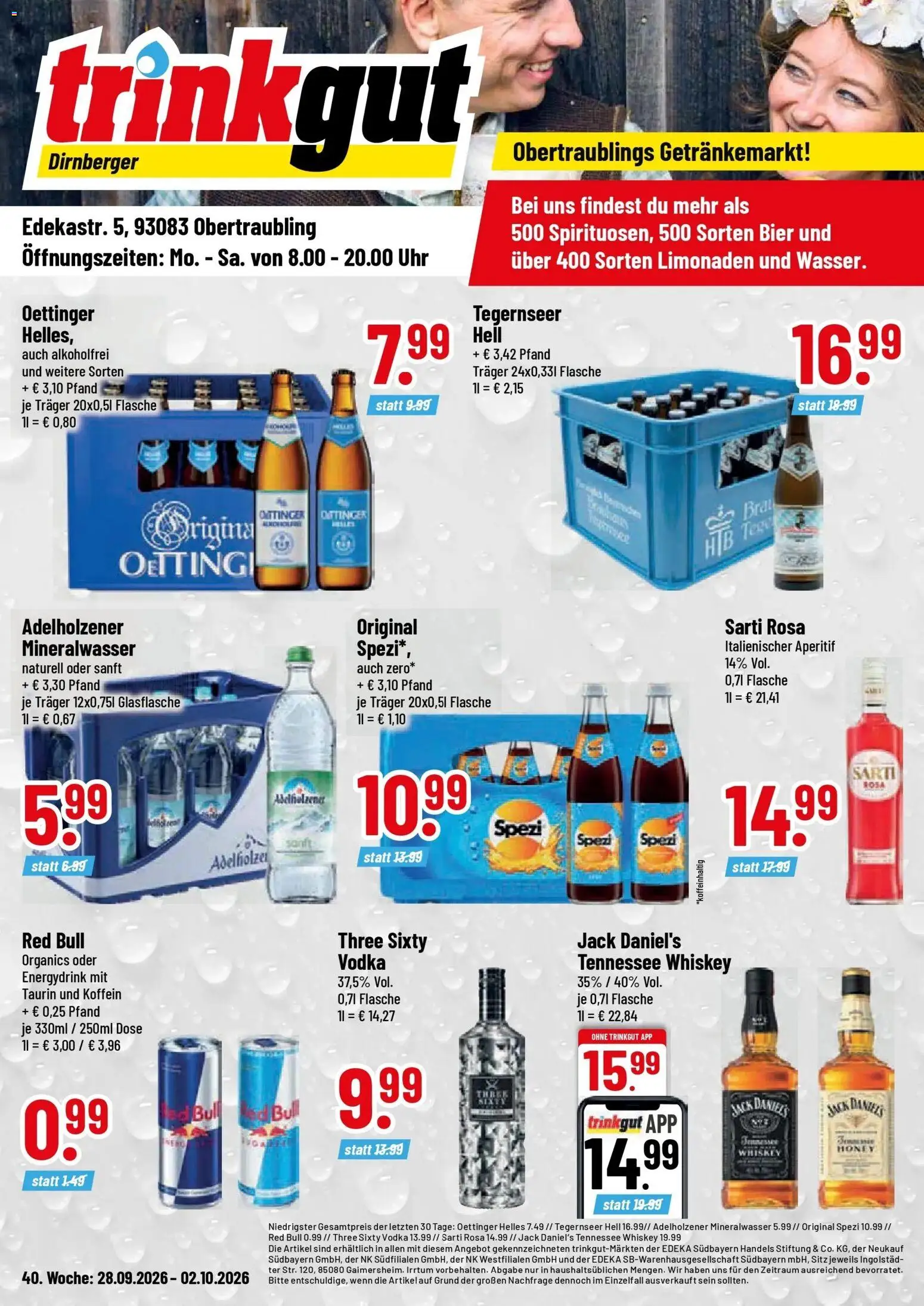 Trinkgut Prospekt Obertraubling (ab 28.09.2026) » Angebote online | Seite: 1 | Produkte: Adelholzener, Jack Daniel's, Mineralwasser, Uhr