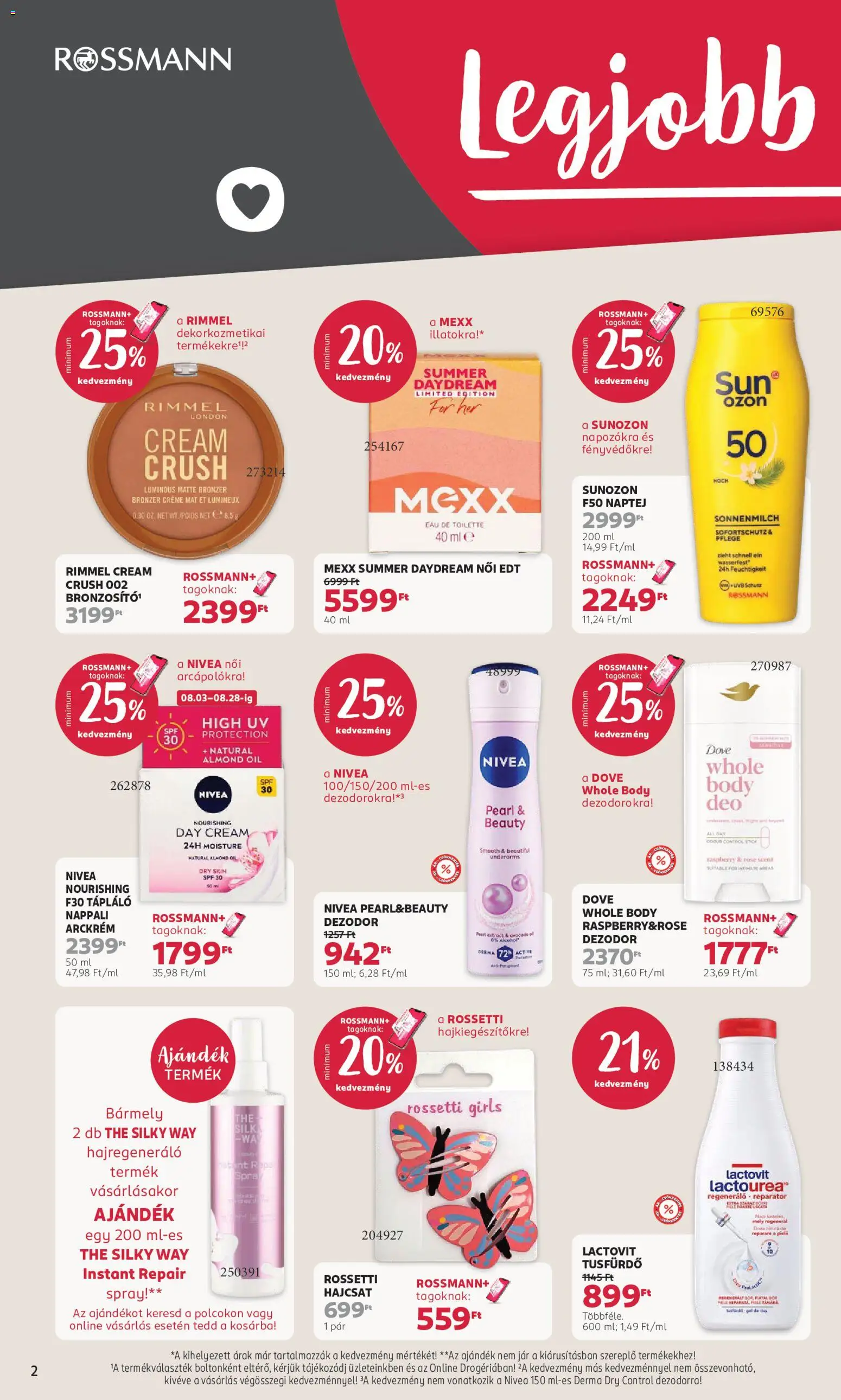 Rossmann akciós ujság - amely érvényes a következő dátumtól: 2026.08.03. | Oldal: 2 | Termékek: Body, Naptej, Tusfürdő, Dezodor