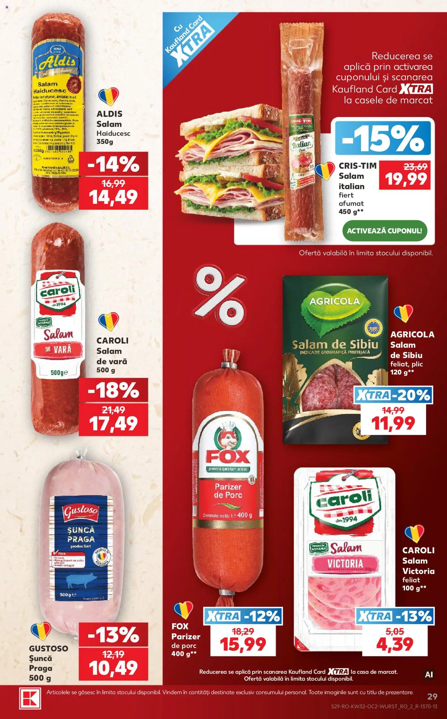 Noul catalog Kaufland – valabil de la 05.08.2026 | Pagină: 29 | Produse: Salam, Șuncă, Parizer