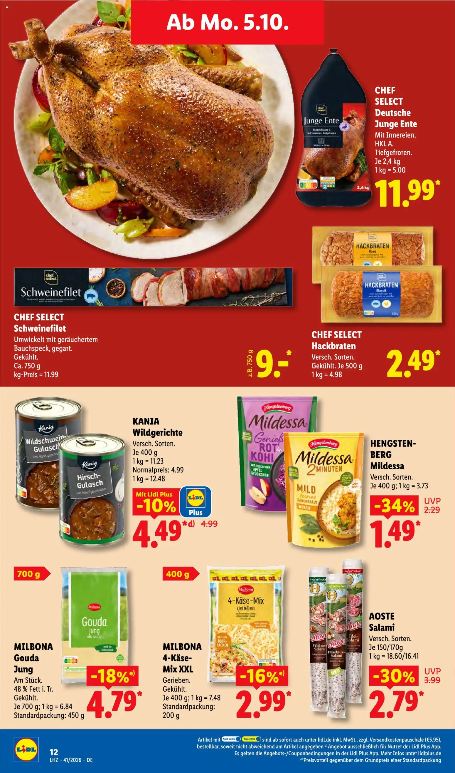 Lidl Německo leták od 05.10.2026 | Strana: 22 | Produkty: Gouda, Milbona, Kaše