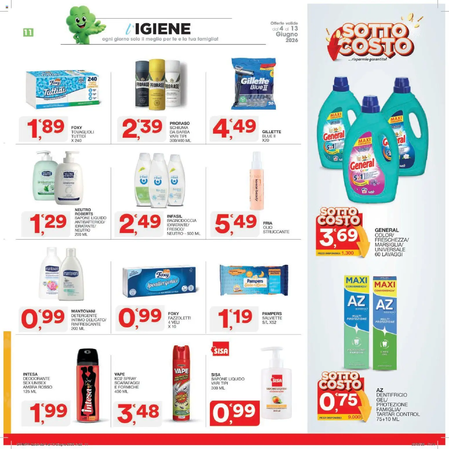 Volantino SISA del 04.06.2026 | Pagina: 11 | Prodotti: Deodorante, Dentifricio, Detergente, Pampers
