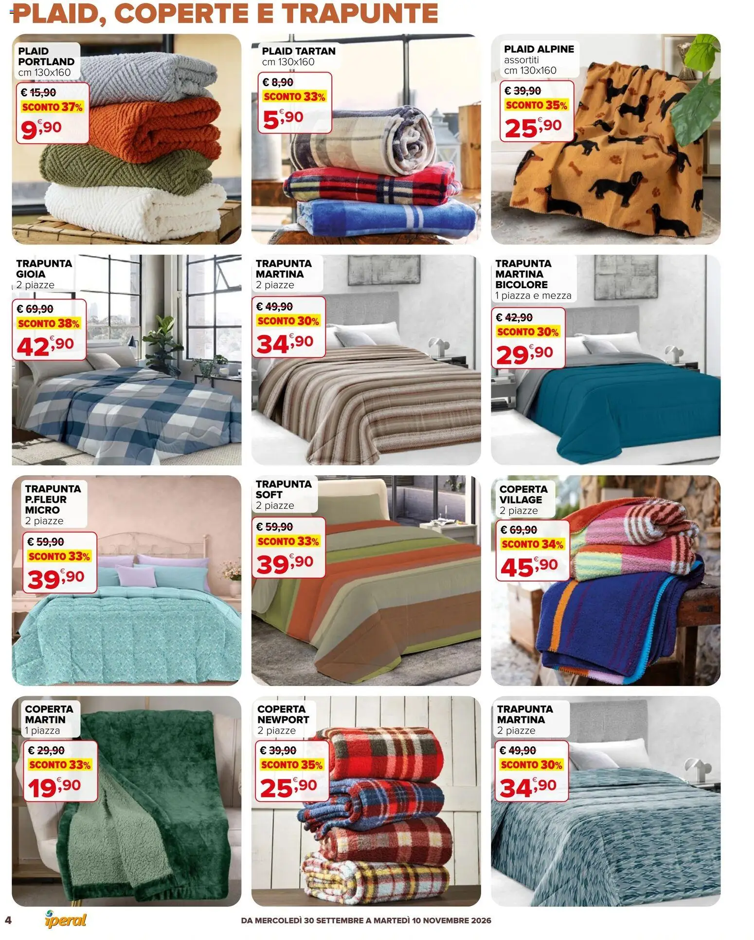 Volantino Iperal del 30/09/2026 | Pagina: 4 | Prodotti: Plaid, Trapunta, Coperta