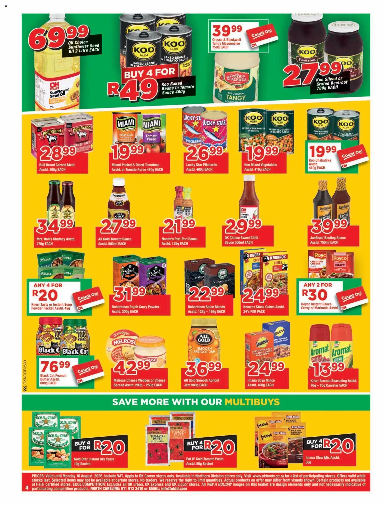 New OK Foods catalogue – valid from 24/07/2026 | Page: 4 | Products: Baked beans, Cheese, Gravy, Stock