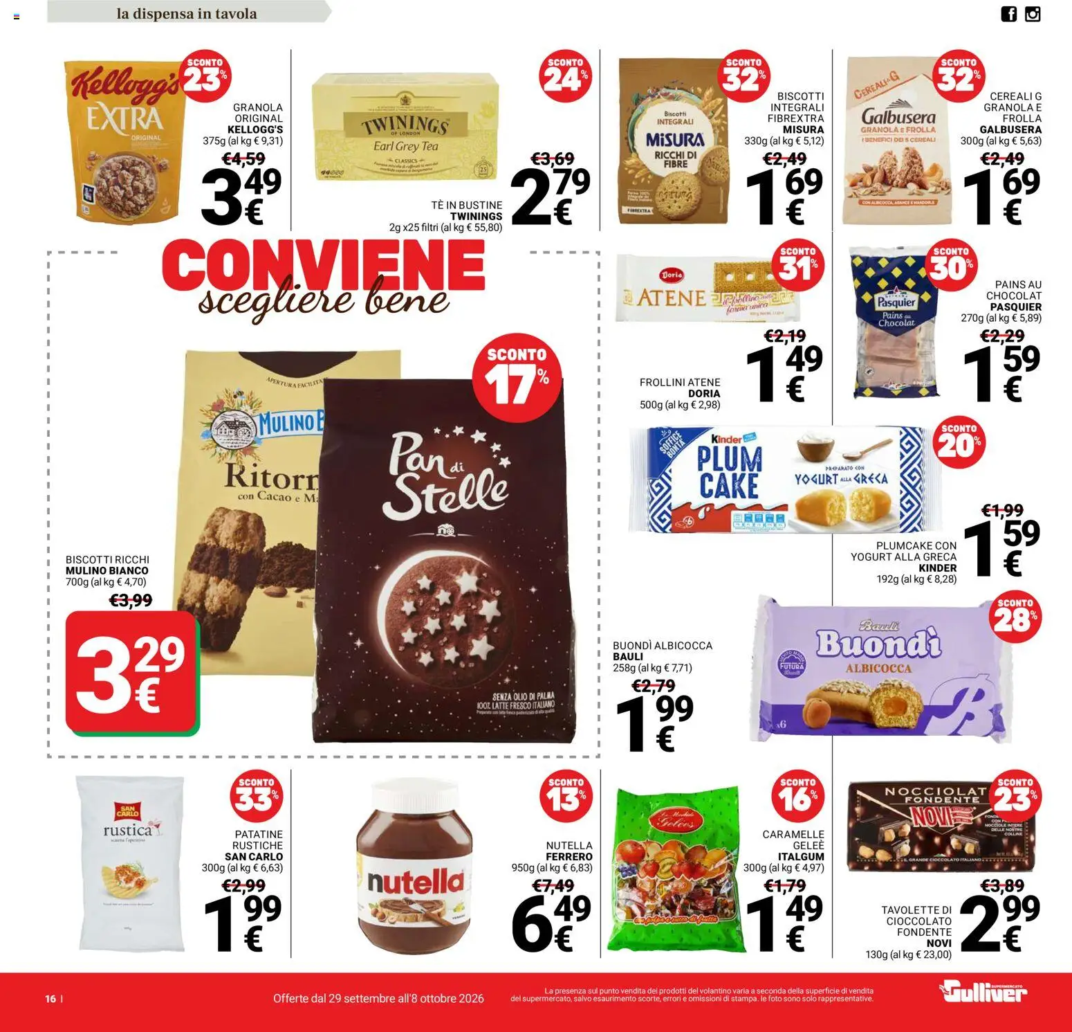 Volantino Gulliver del 29/09/2026 | Pagina: 16 | Prodotti: Tè, Caramelle, Nutella, Cacao