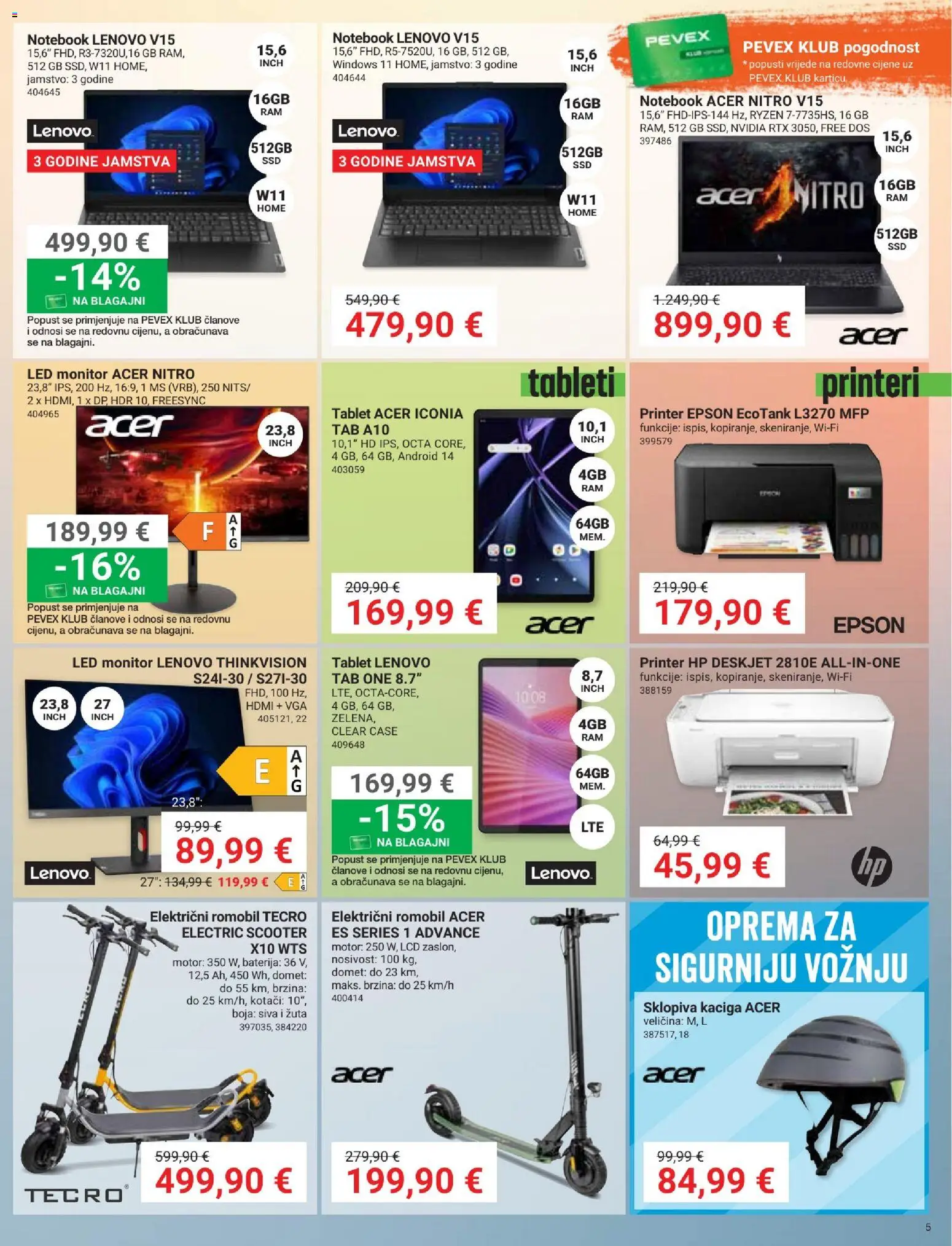 Pevex katalog | vrijedi od 05.03.2026 | Stranica: 5 | Proizvodi: Romobil, Tablet, Notebook, Printer
