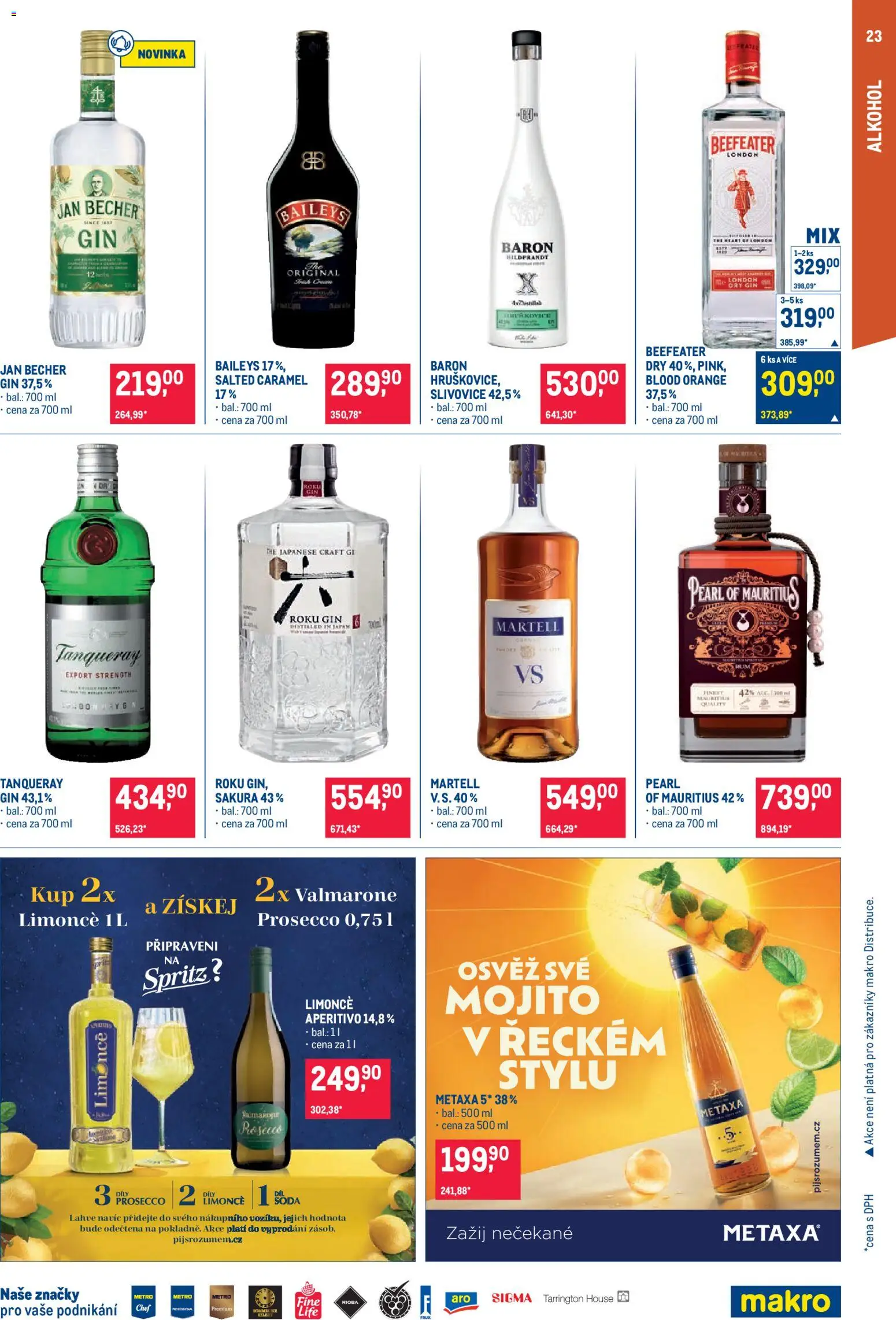 Makro leták - Pro milovníky jídla od 20.05.2026 | Strana: 23 | Produkty: Prosecco, Gin, London dry gin, Beefeater