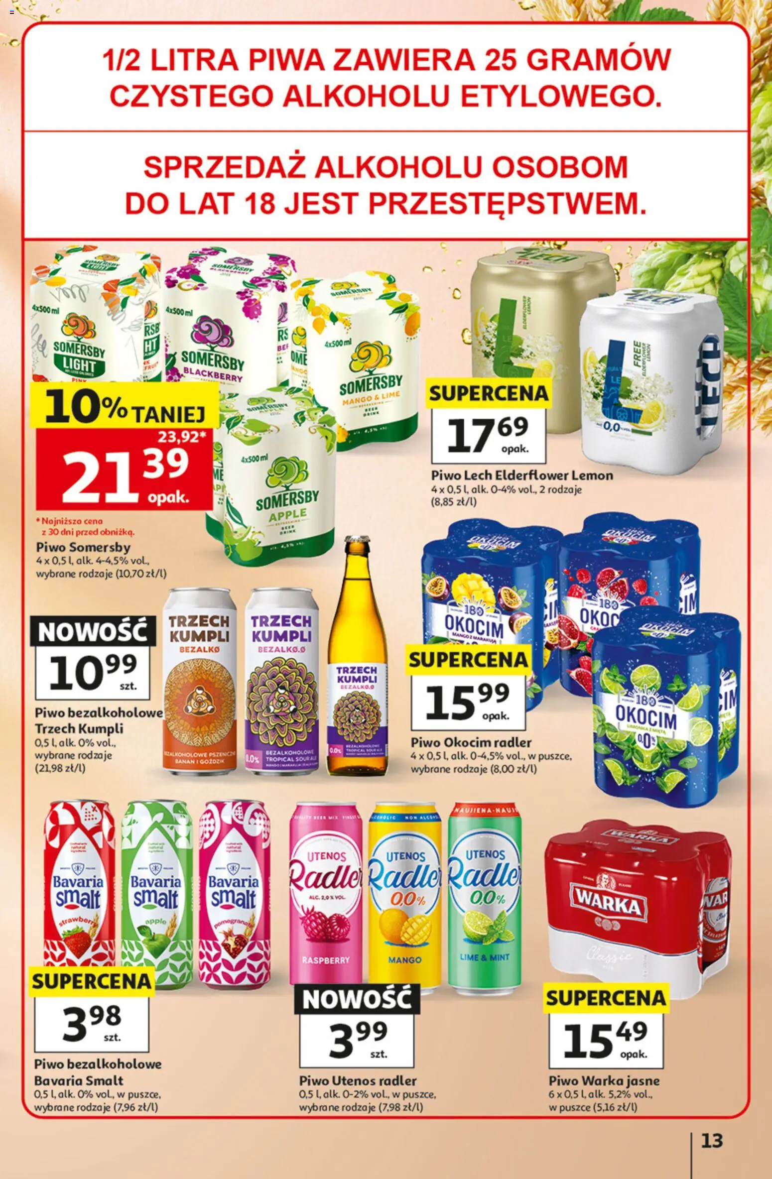 Auchan gazetka - 30 Lat Hipermarket od 09.07.2026 | Strona: 13 | Produkty: Mango, Warka, Piwo, Somersby