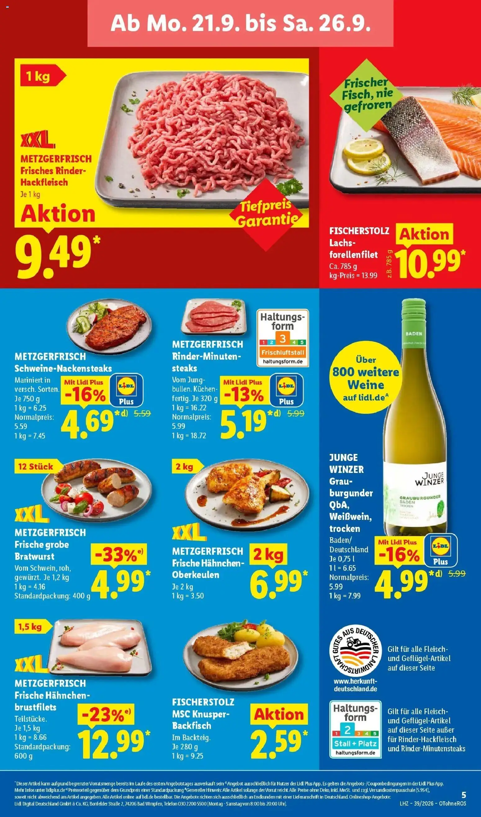 Lidl Prospekt Senftenberg (ab 21.09.2026) zum Blättern » Angebote | Seite: 11 | Produkte: Hahnchen, Bratwurst, Fleisch, Telefon