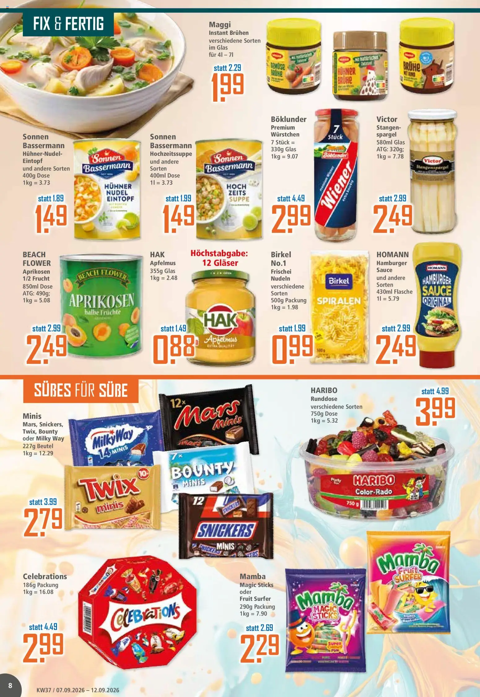 Klaas & Kock Prospekt – gültig ab 07.09.2026 | Seite: 8 | Produkte: Spargel, Celebrations, Twix, Nudeln