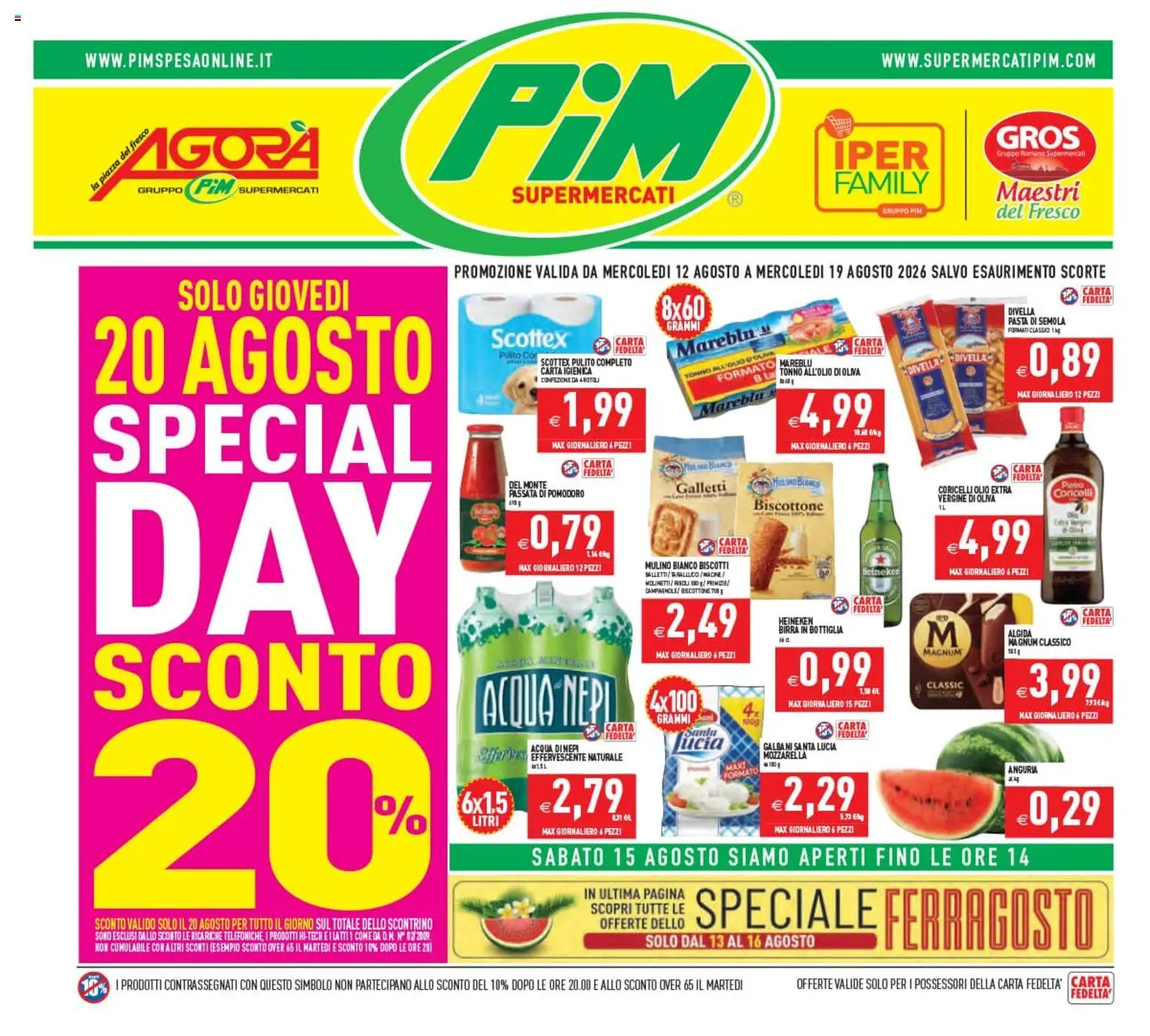 Volantino PIM Supermercati del 12/08/2026 | Pagina: 1 | Prodotti: Birra, Pasta di semola, Semola, Heineken