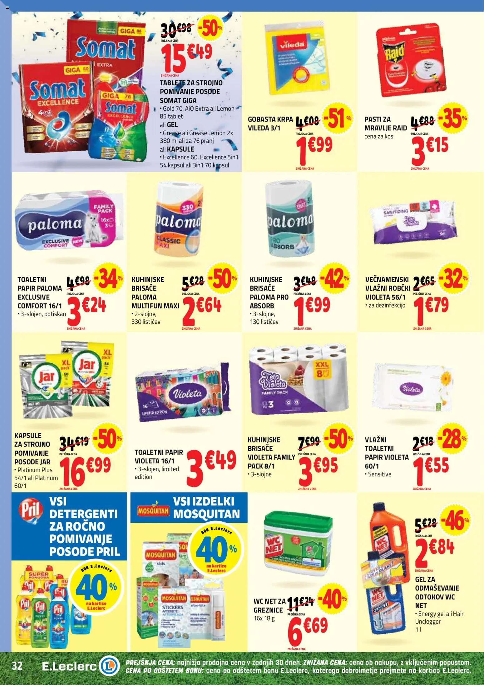 Novi E.leclerc katalog ponudbe – veljaven od 03.06.2026 | Stran: 32 | Izdelki: Toaletni papir, Robčki, Kos