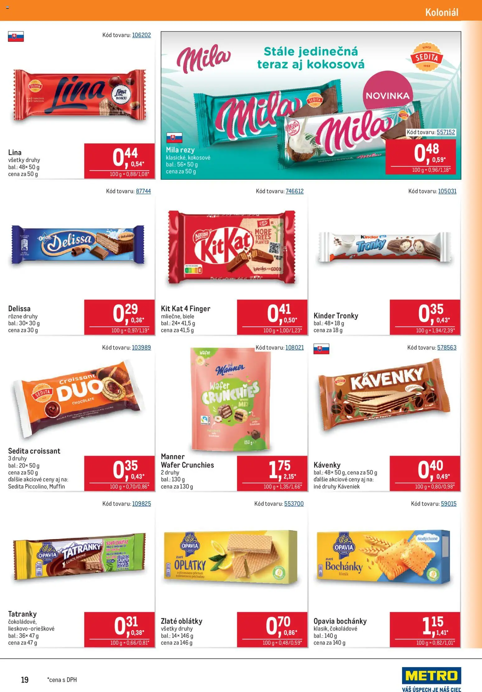 Nové Metro akcie – leták je platný od 01.07.2026 | Strana: 19 | Produkty: Croissant, Kinder, Mila