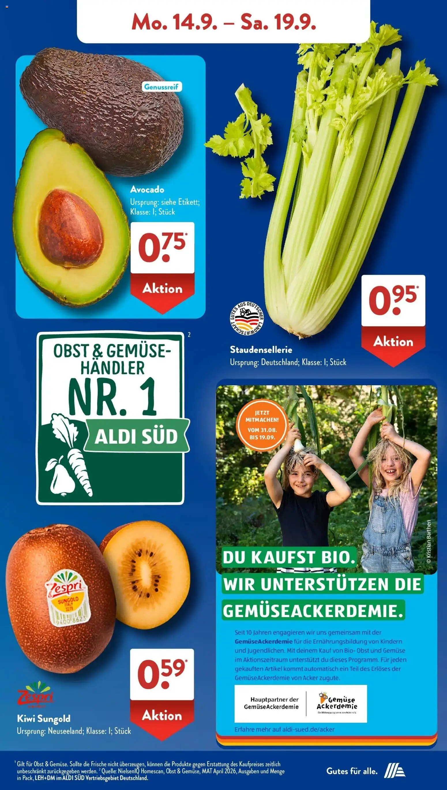 Aldi Süd Aktueller Prospekt (ab 14.09.2026) zum Blättern | Seite: 4 | Produkte: Avocado, Gemüse, Obst, Kiwi