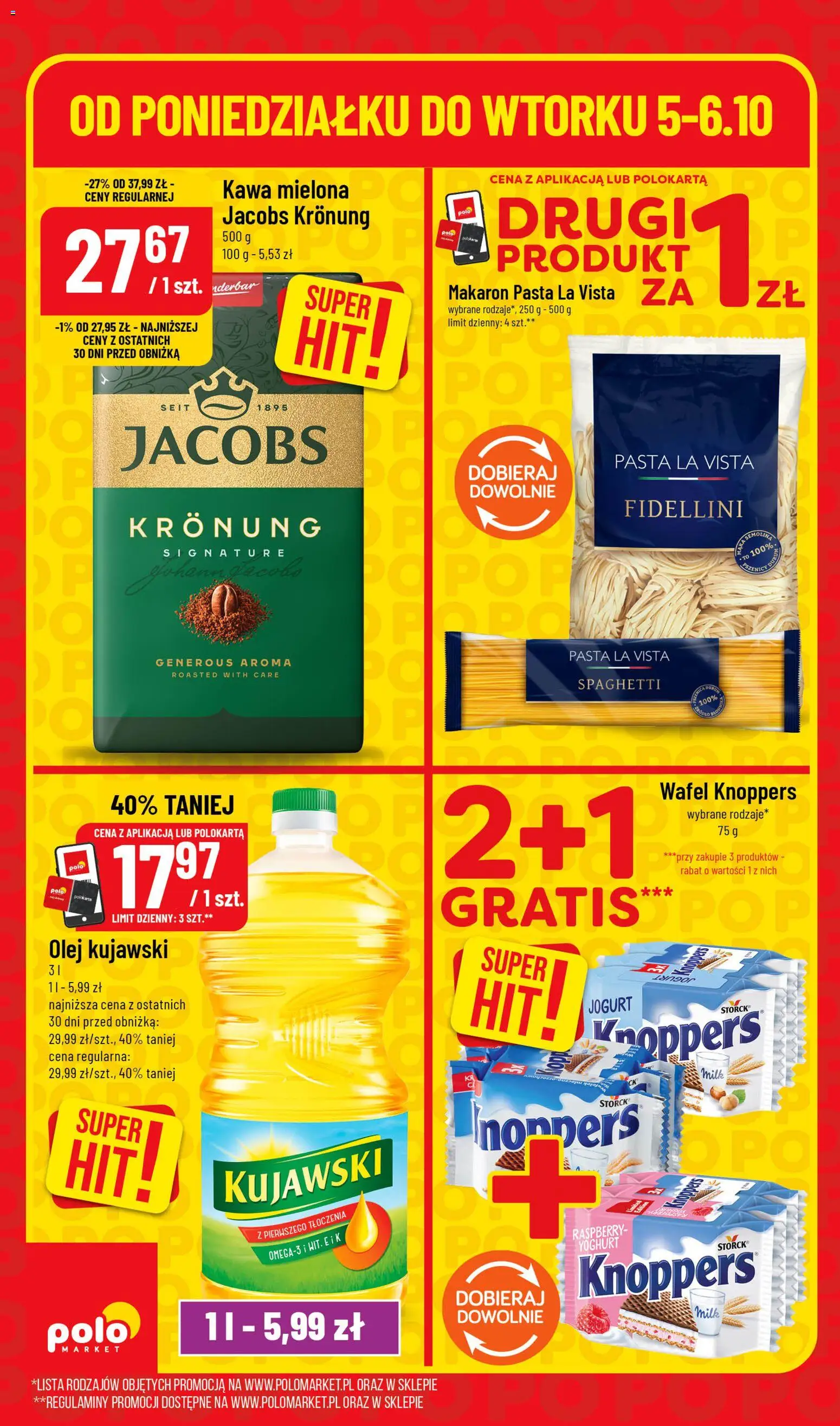 Nowa POLOmarket gazetka od jutra 05.10.2026 | Strona: 2 | Produkty: Jacobs, Olej kujawski, Jogurt, Pasta