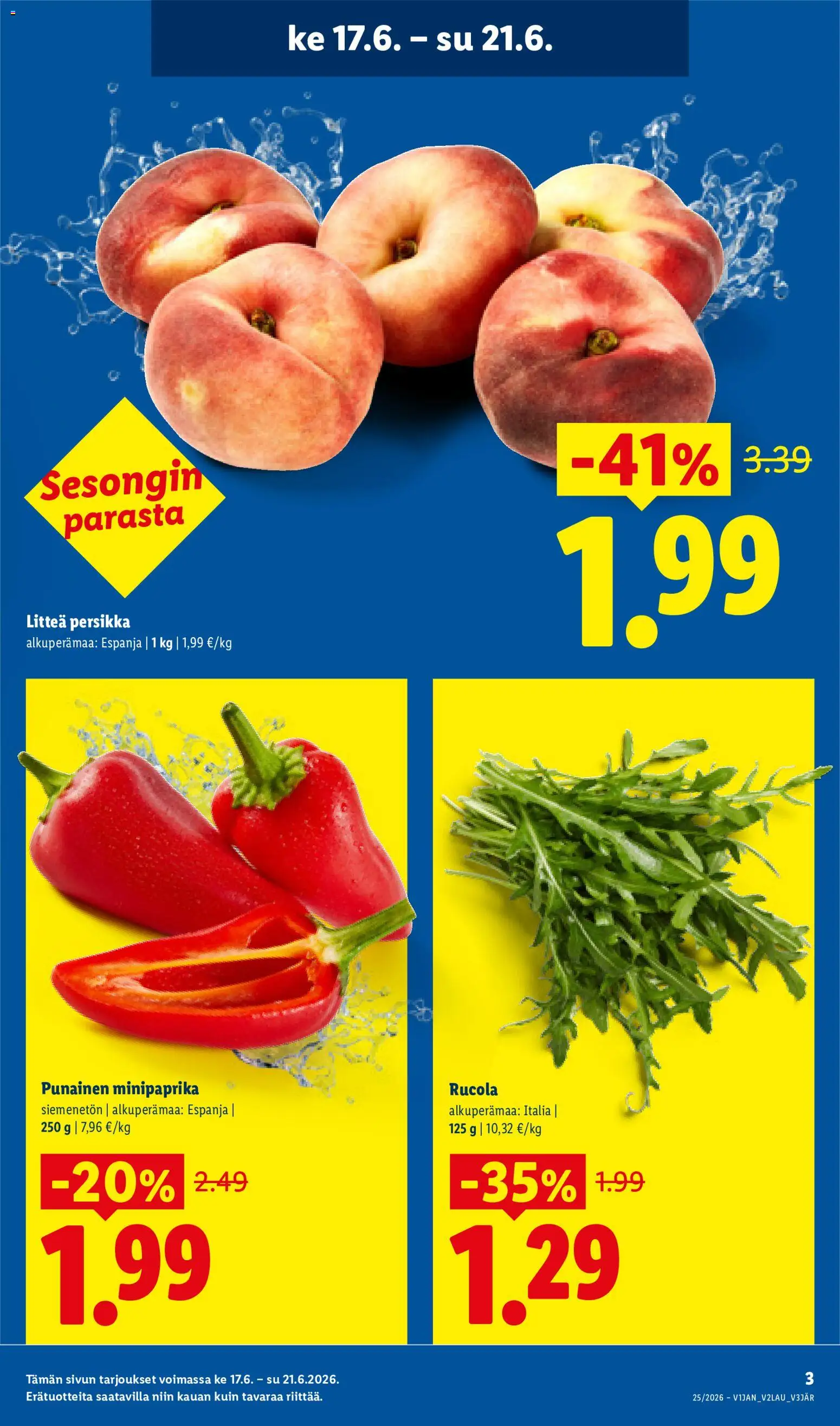 Lidl tarjoukset - Helsinki – voimassa 17.06.2026 alkaen | Sivu: 3 | Tuotteet: Rucola, Persikka