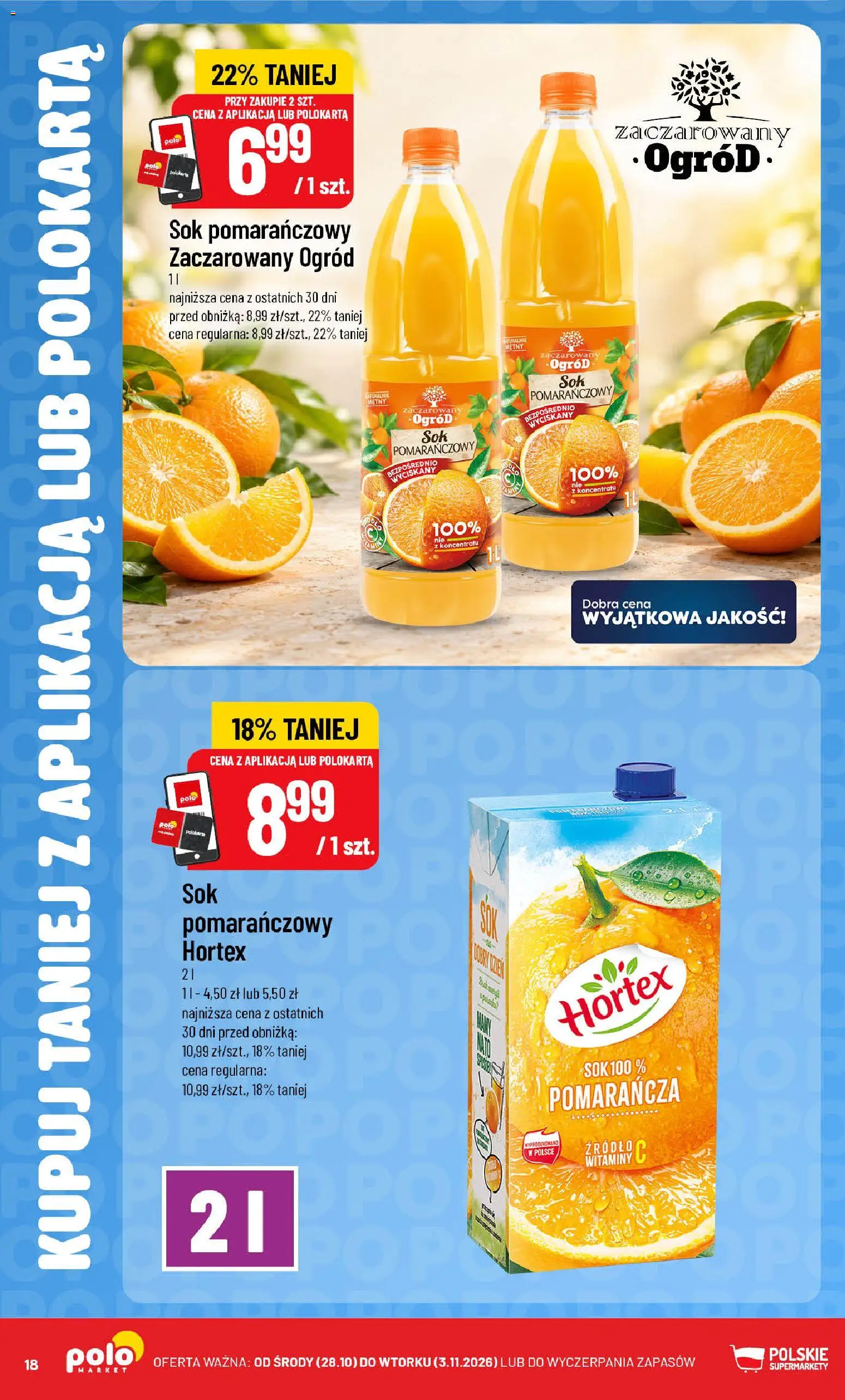 POLOmarket gazetka - Kupuj taniej od 28.10.2026 | Strona: 18 | Produkty: Sok pomarańczowy, Sok