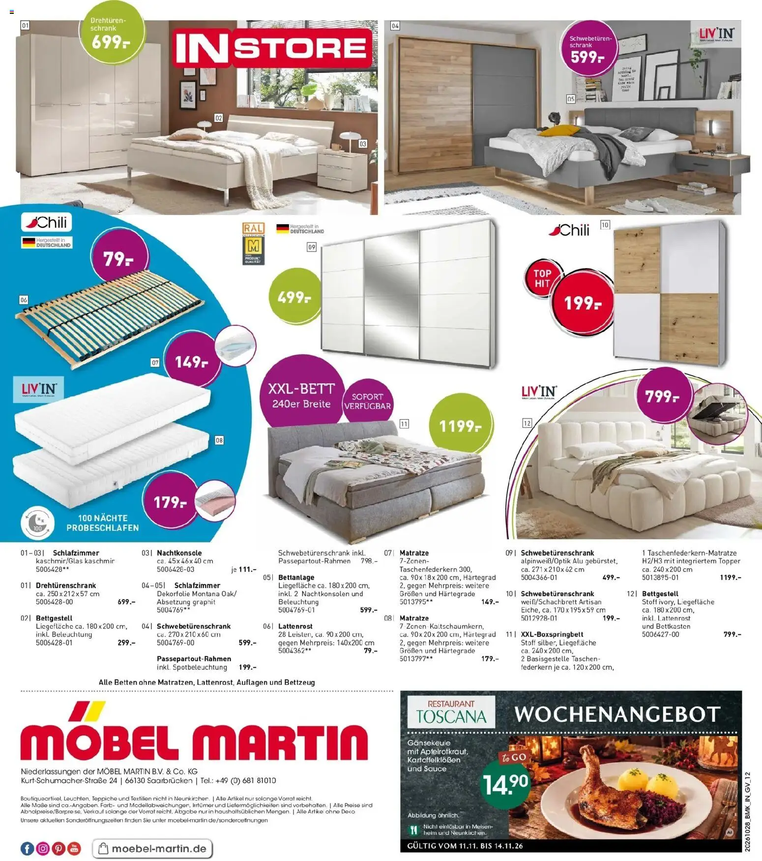 Möbel Martin - Möbel Martin: Wochenangebote (ab 28.10.2026) zum Blättern | Seite: 12 | Produkte: Matratze, Schwebetürenschrank, Taschen, Topper