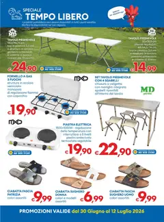 Anteprima del volantino MD Discount volantino valido a partire dal 30/06/2026 | Pagina: 24 | Prodotti: Fornello a gas, Top, Valigetta, Tavolo