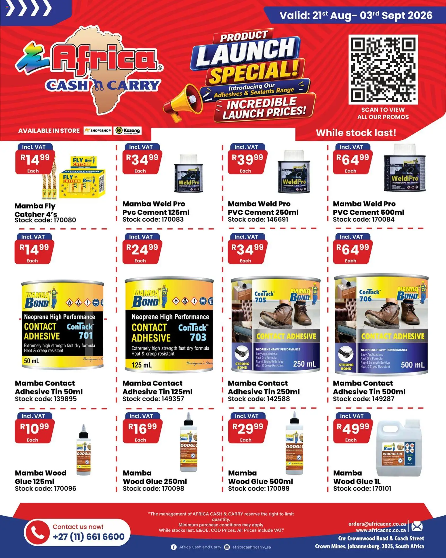 New Africa Cash & Carry catalogue – valid from 21/08/2026 | Page: 4 | Products: Adhesive, Stock, Cement