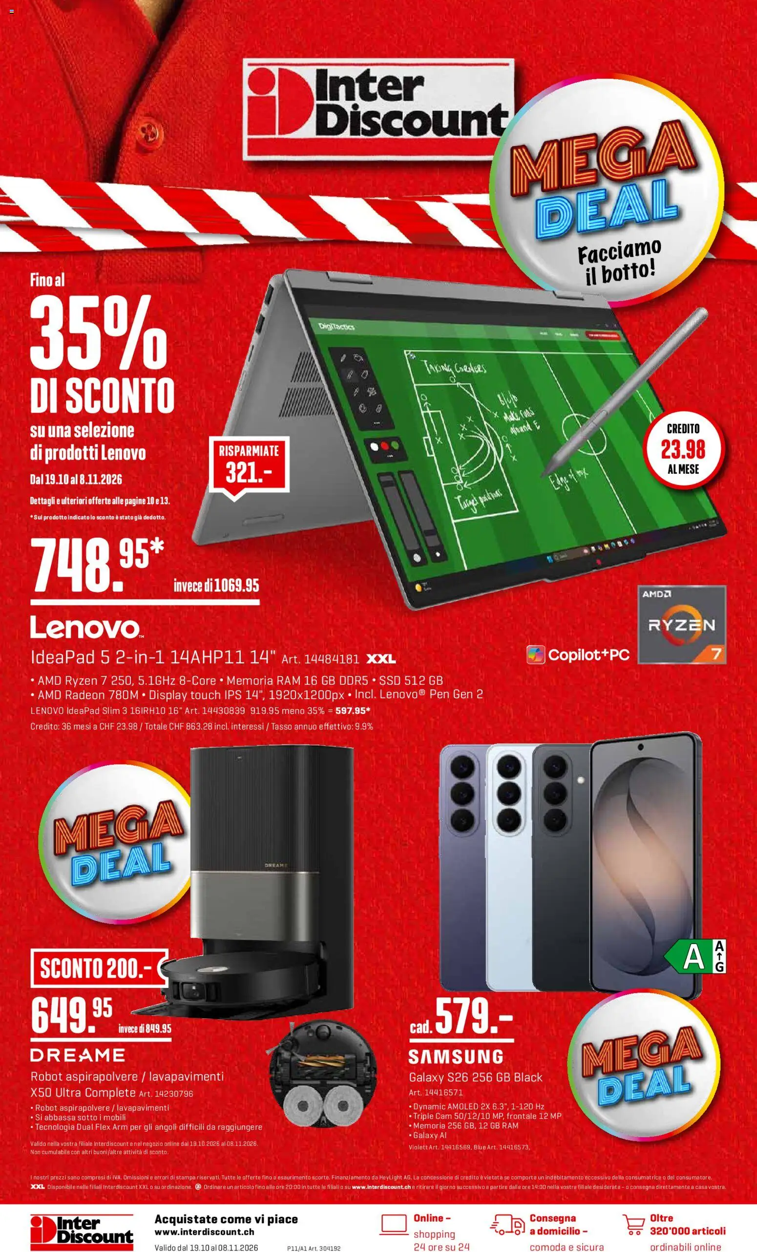 Interdiscount aktionen IT – gültig ab 19.10.2026 | Seite: 1 | Produkte: Samsung, Lenovo