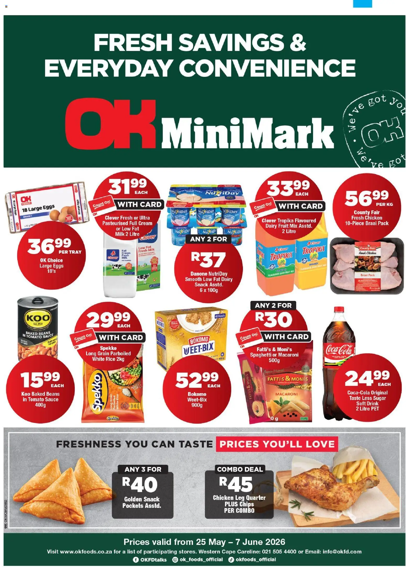 New OK Foods catalogue – valid from 25.05.2026 | Page: 1 | Products: Beans, Baked beans, Tray, Milk