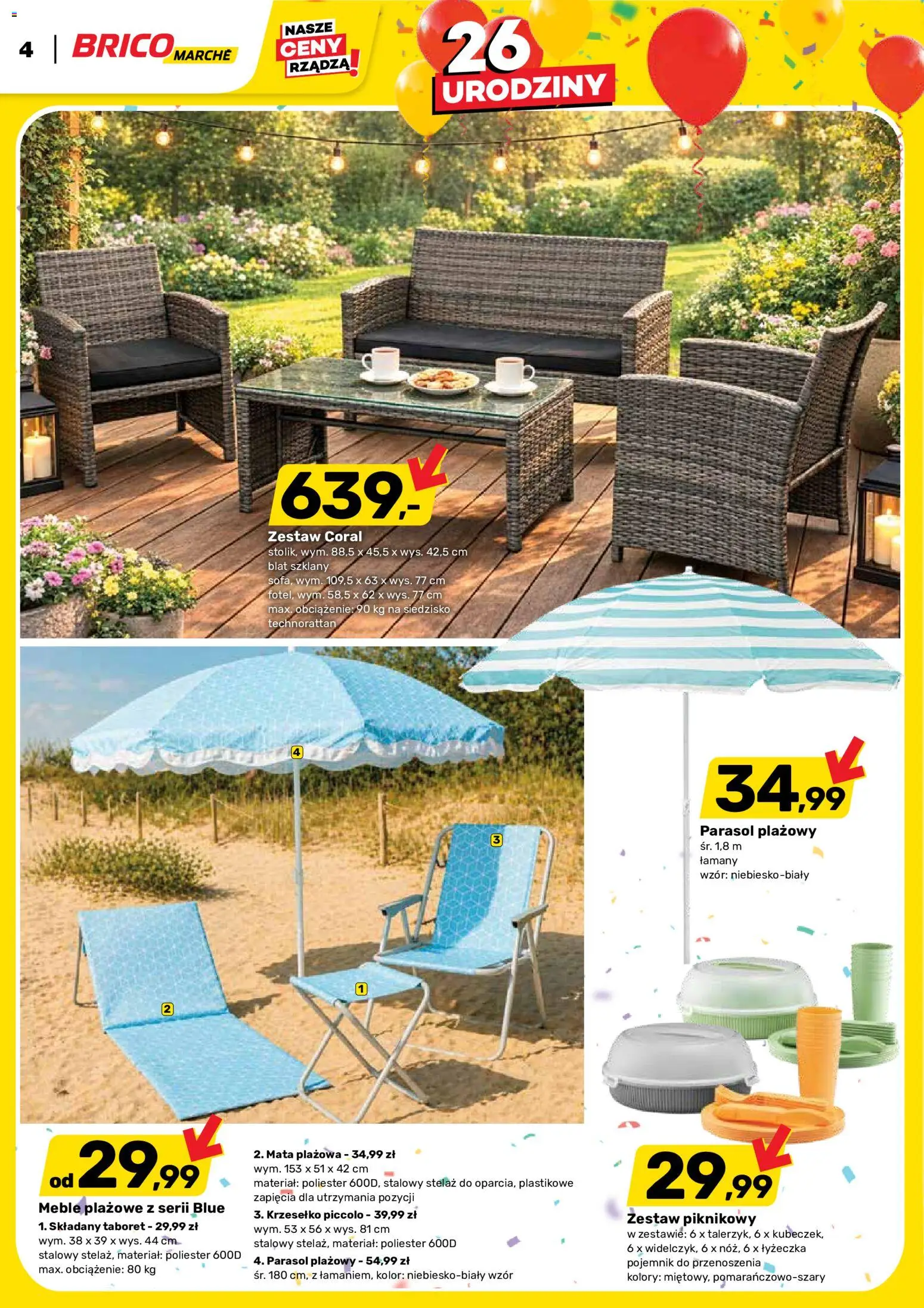 Brico Marché gazetka od 03.06.2026 | Strona: 4 | Produkty: Parasol, Zestaw piknikowy