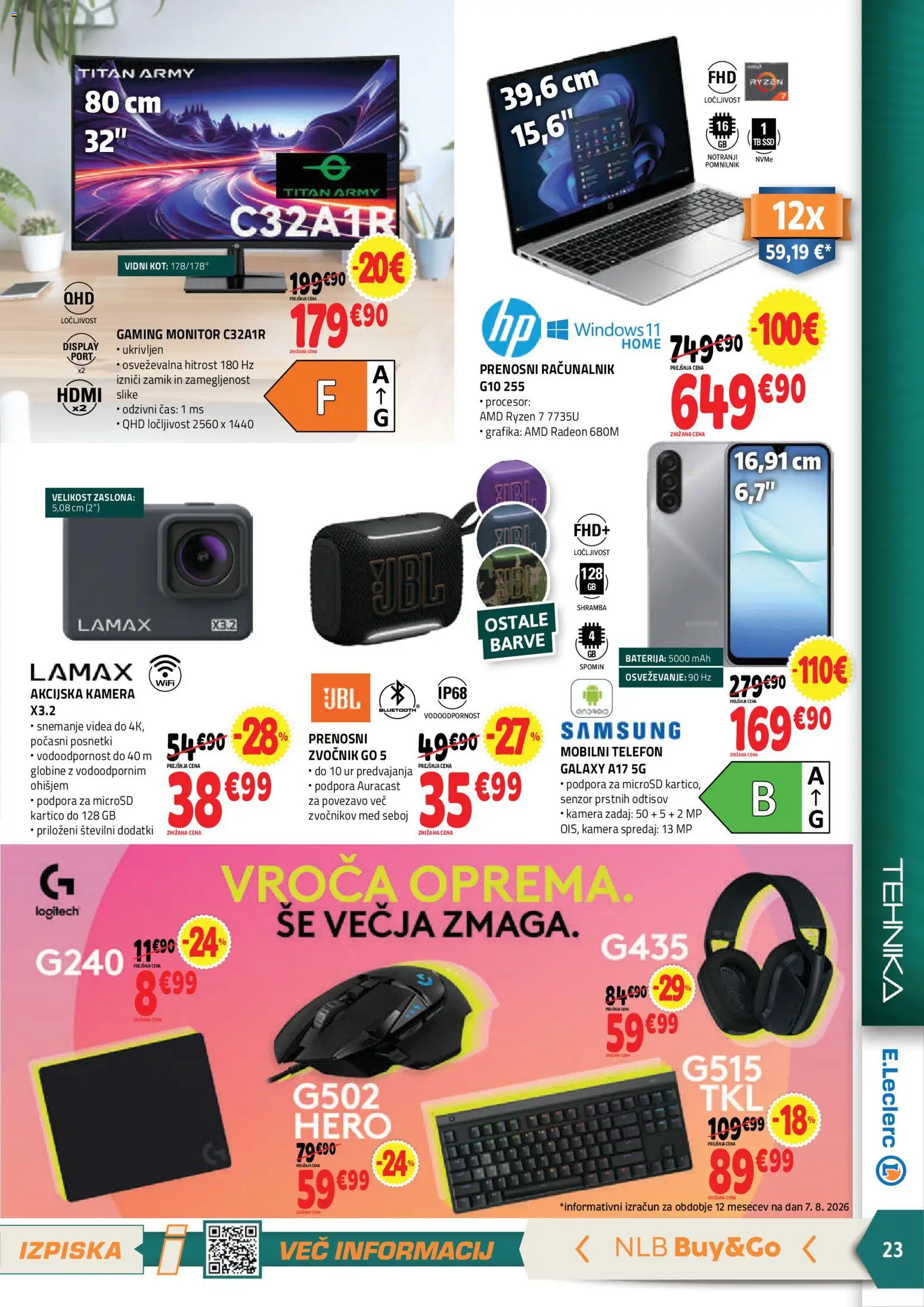 Novi E.leclerc katalog ponudbe – veljaven od 19.08.2026 | Stran: 3 | Izdelki: Monitor, Racunalnik, Kamera, Zvocnik