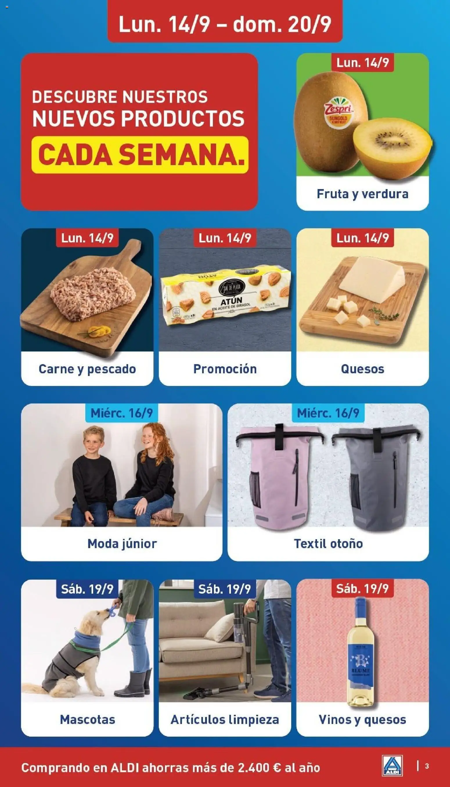 Aldi folleto Canarias │ válido desde el 14/09/2026 | Página: 3 | Productos: Queso, Aceite, Vino blanco, Carne