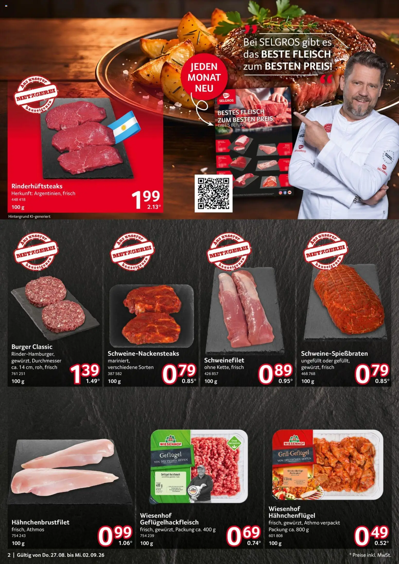 Selgros Prospekt – gültig ab 27.08.2026 | Seite: 2 | Produkte: Burger, Schweinefilet, Paprika, Hackfleisch