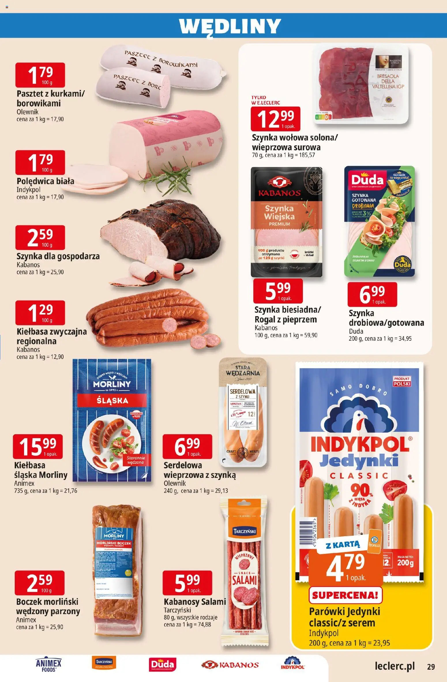 E.Leclerc gazetka - Radom od 10.03.2026 | Strona: 29 | Produkty: Kiełbasa, Karta, Parówki, Salami