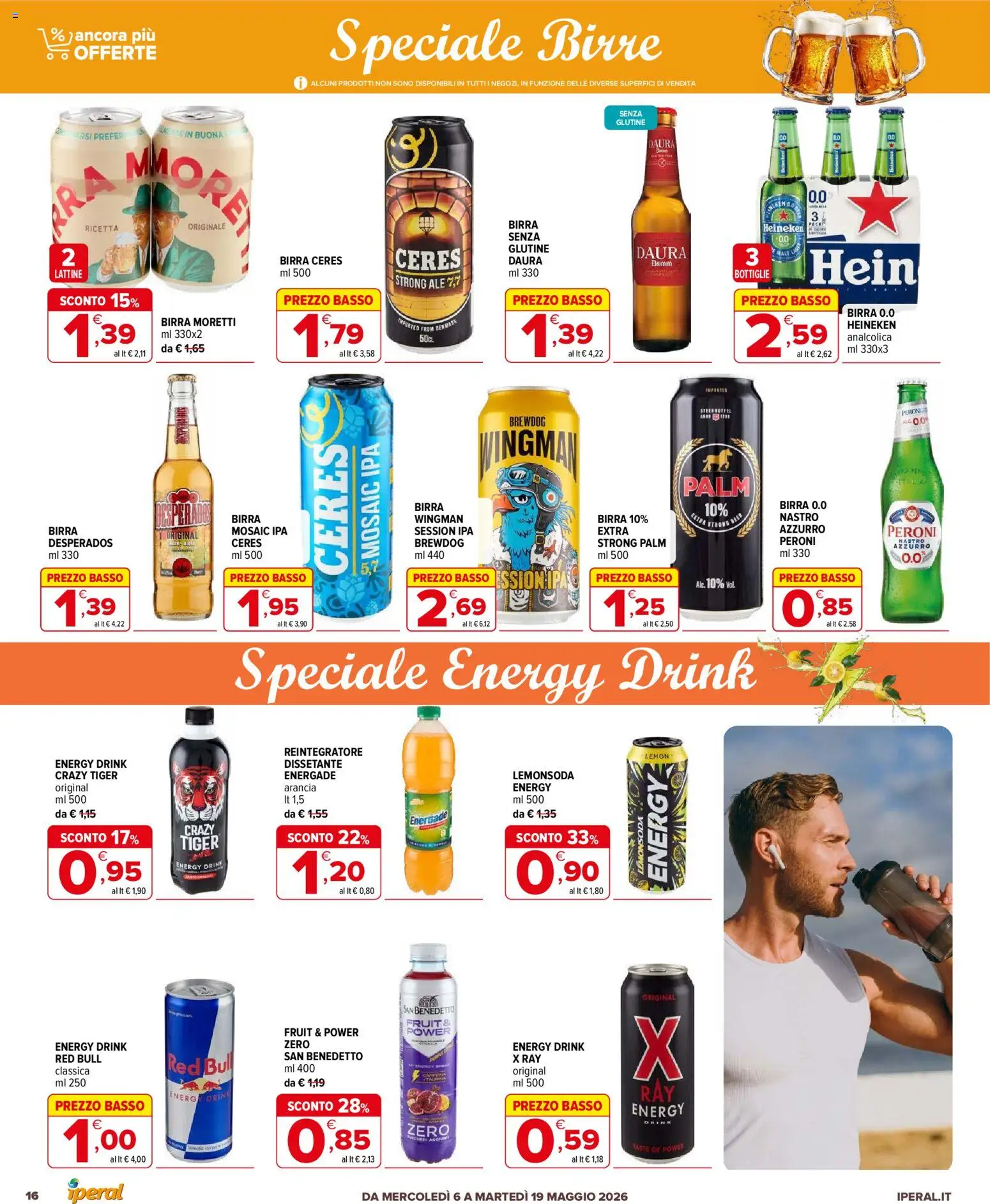 Volantino Iperal del 06.05.2026 | Pagina: 16 | Prodotti: Birra Moretti, Ceres, Arancia, Red Bull