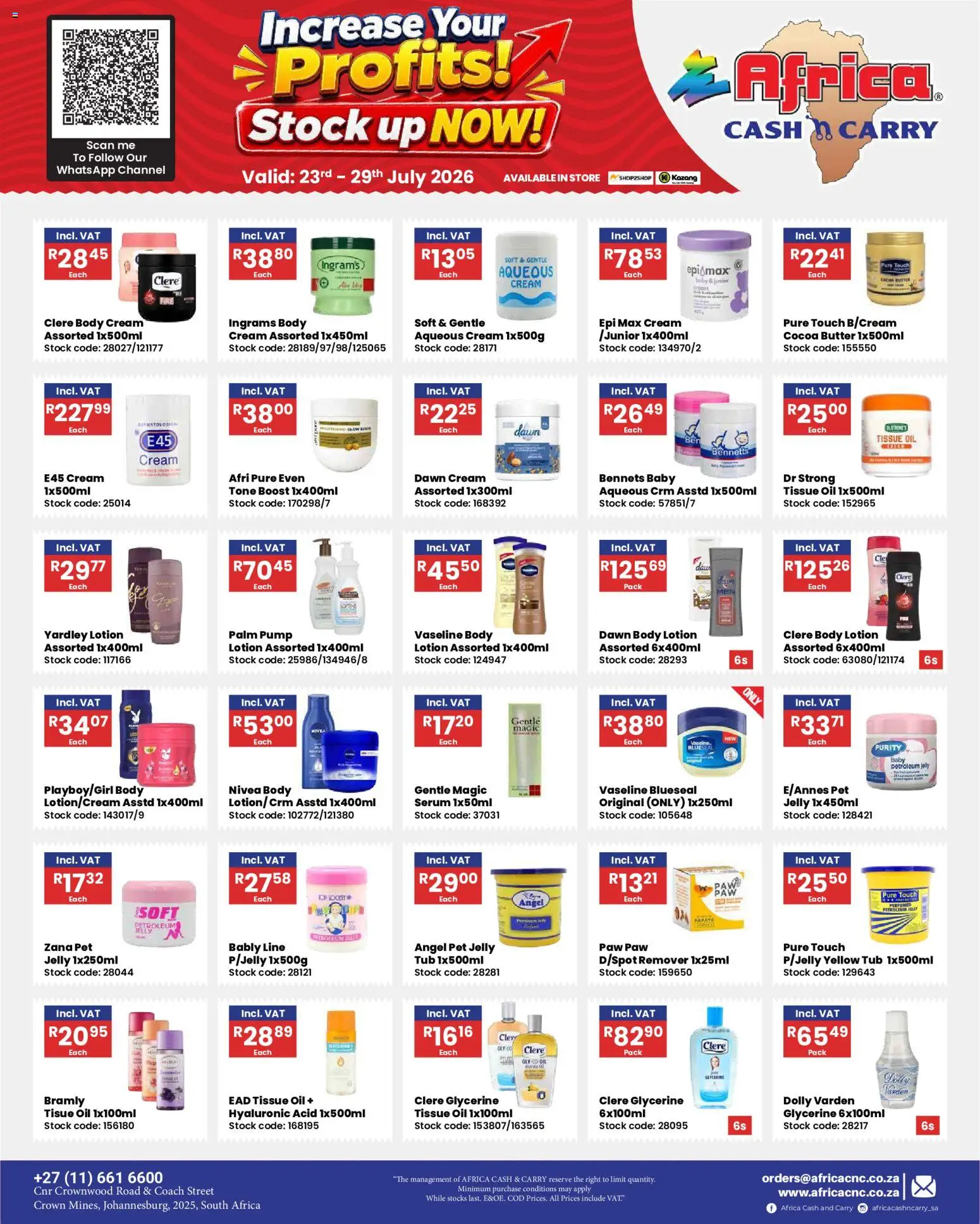 New Africa Cash & Carry catalogue – valid from 23/07/2026 | Page: 5 | Products: Butter, Cream, Body cream, Petroleum jelly