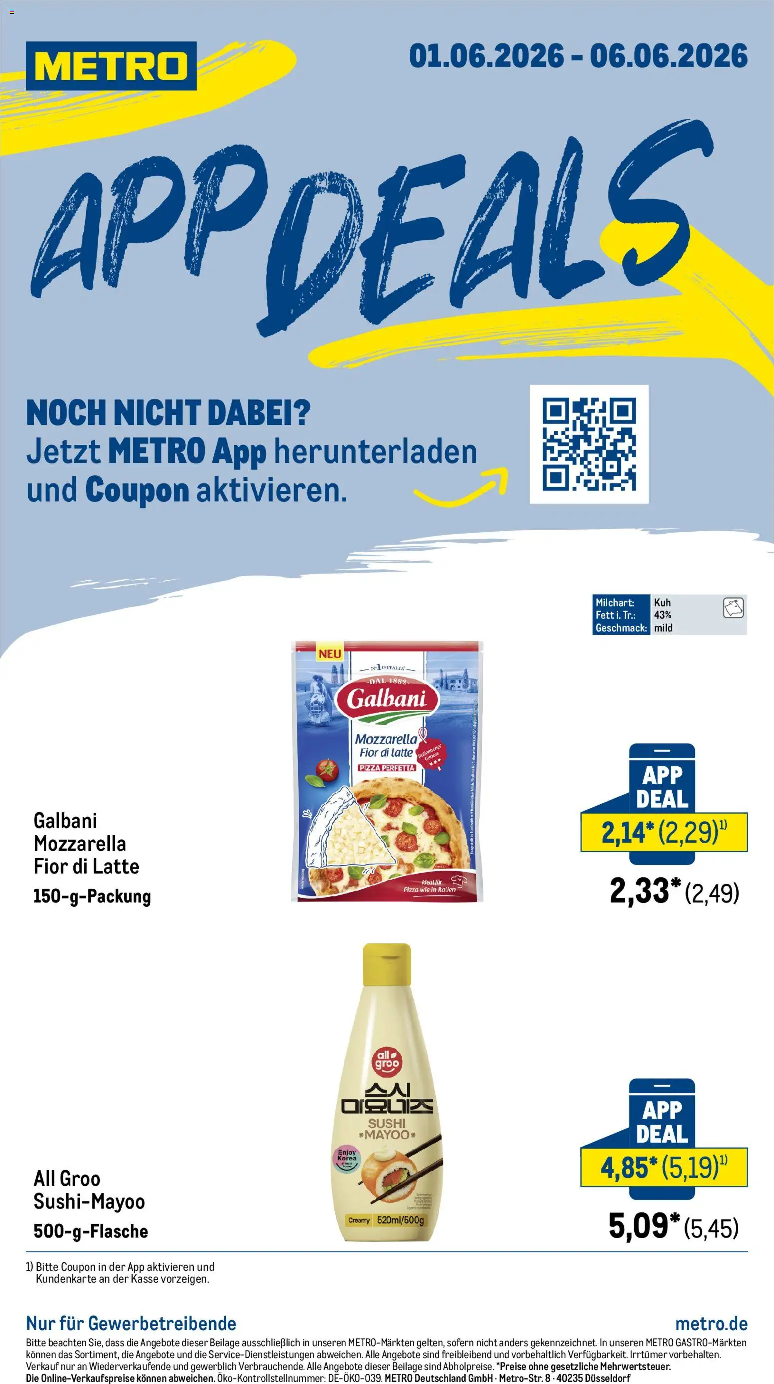 Metro App Deals – gültig ab 01.06.2026 | Seite: 1 | Produkte: Mozzarella, Pizza