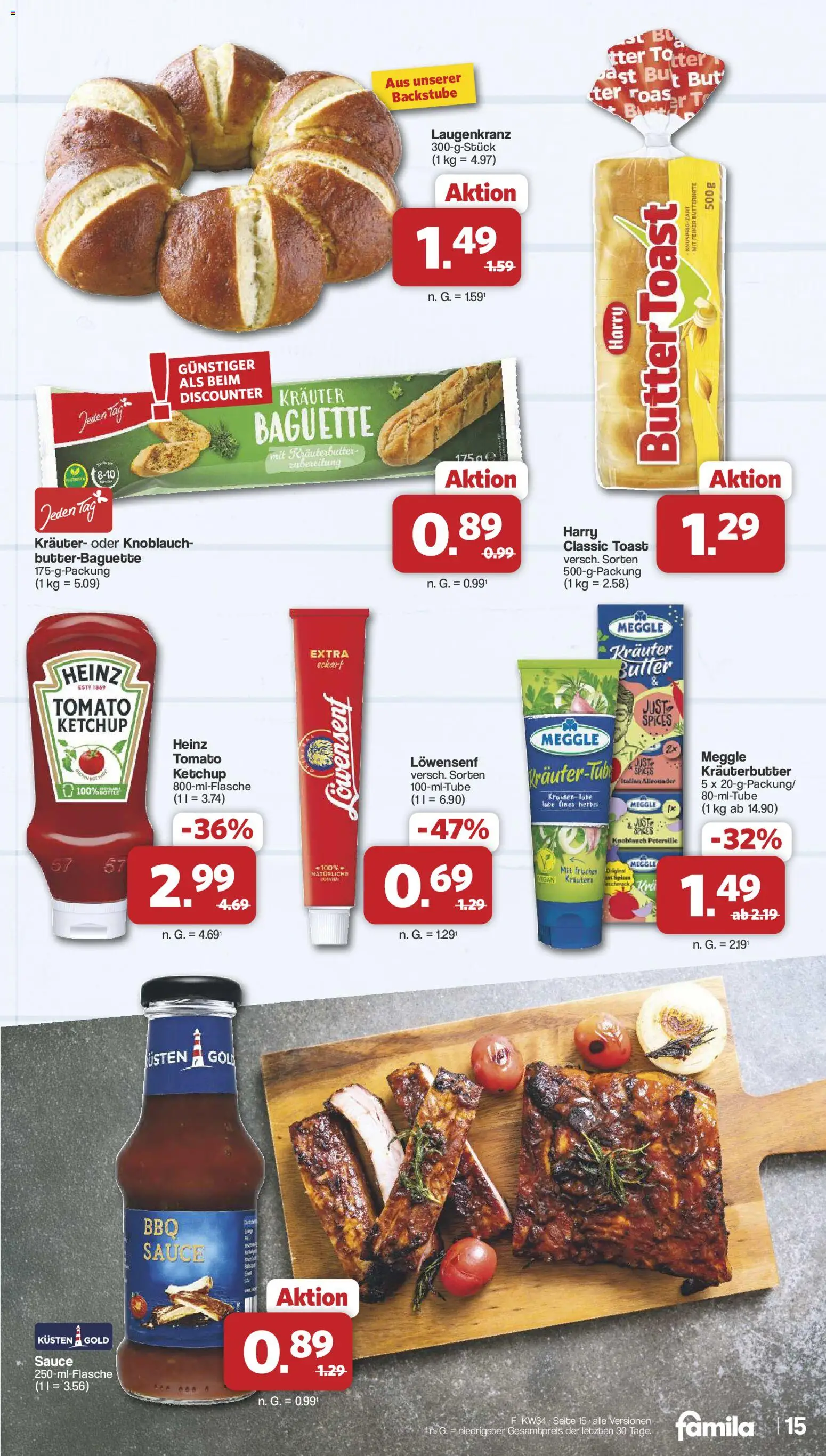 Famila Nordwest Prospekt – gültig ab 17.08.2026 | Seite: 15 | Produkte: Toast, Kräuterbutter, Knoblauch, Ketchup