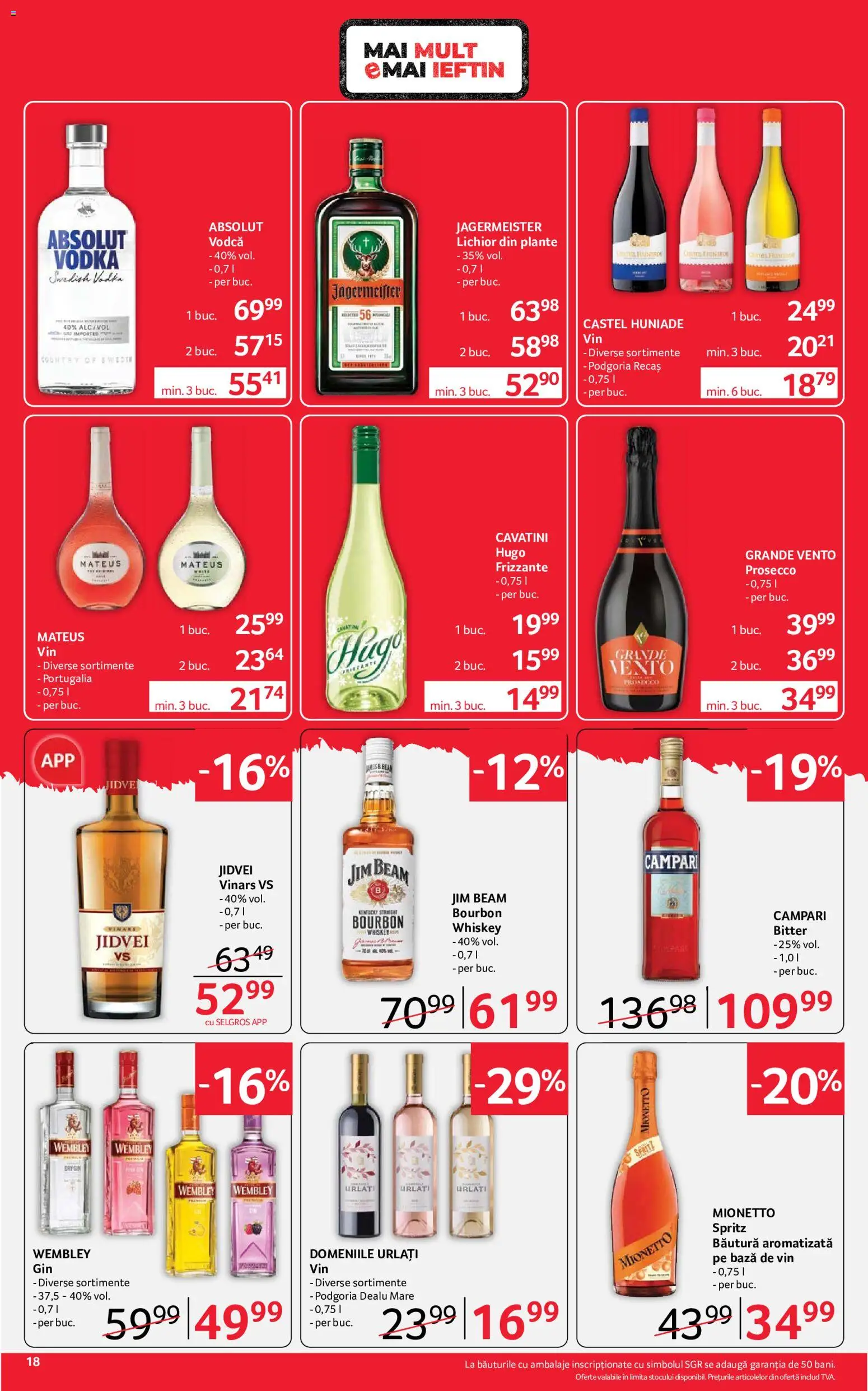 Noul catalog Selgros – valabil de la 24.07.2026 | Pagină: 18 | Produse: Absolut, Lichior, Bourbon, Whiskey