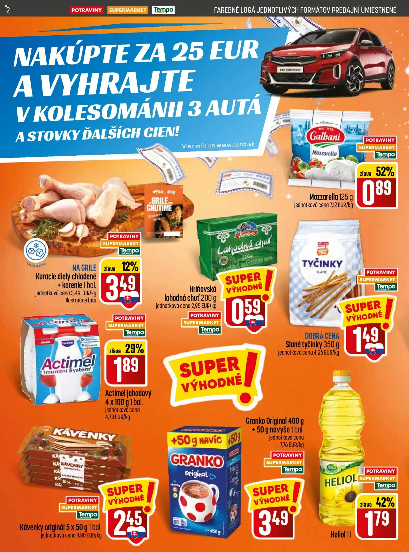 Nové COOP Jednota akcie – leták je platný od 14.05.2026 | Strana: 2 | Produkty: Mozzarella, Korenie, Actimel, Granko